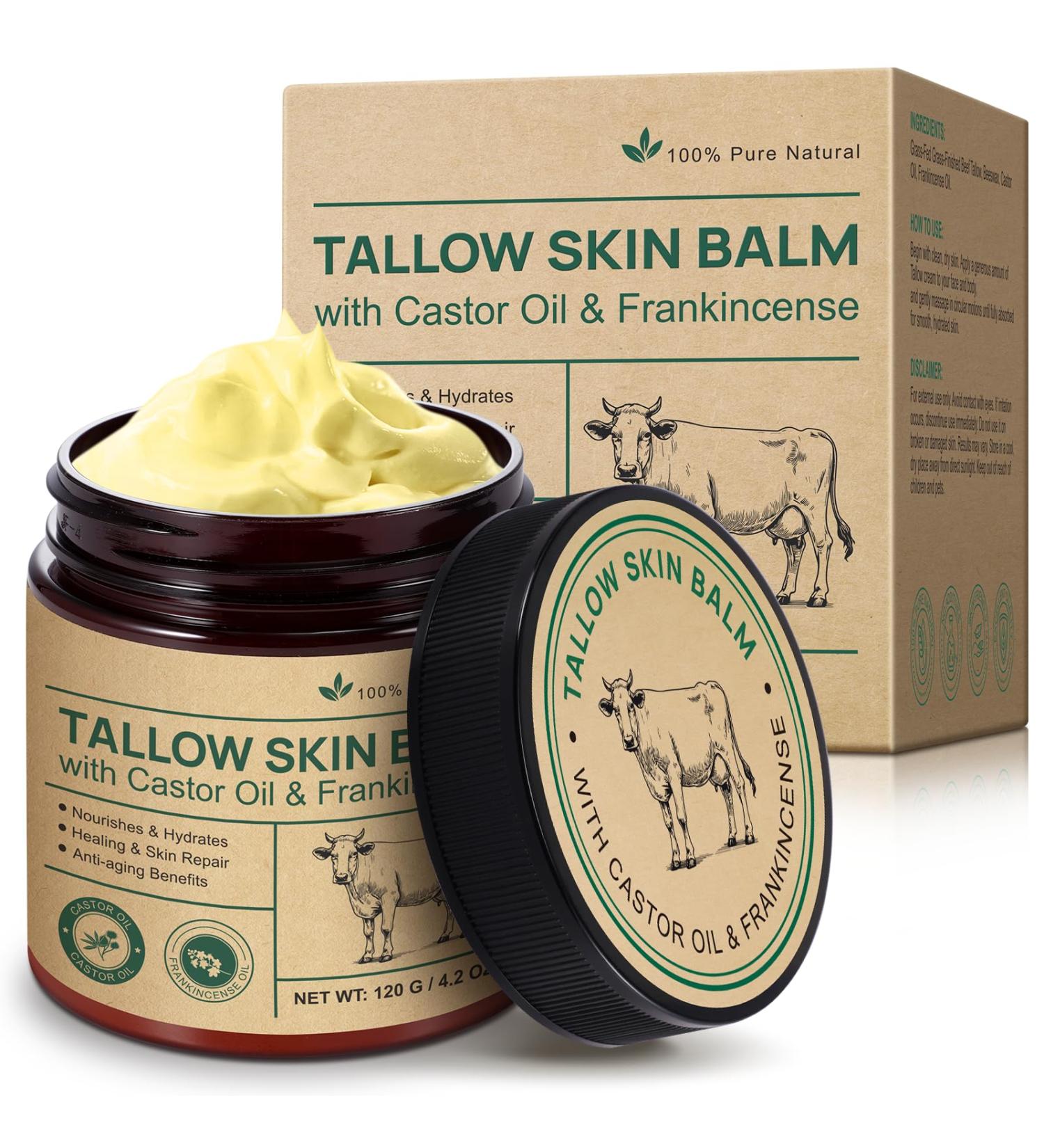 Beef Tallow Cr me bio 100 % grassfed de b uf pour les soins de la peau avec huile de ricin et huile d'encens visage et corps hydratant pour toutes les peaux - Buy Online on GoSupps.com