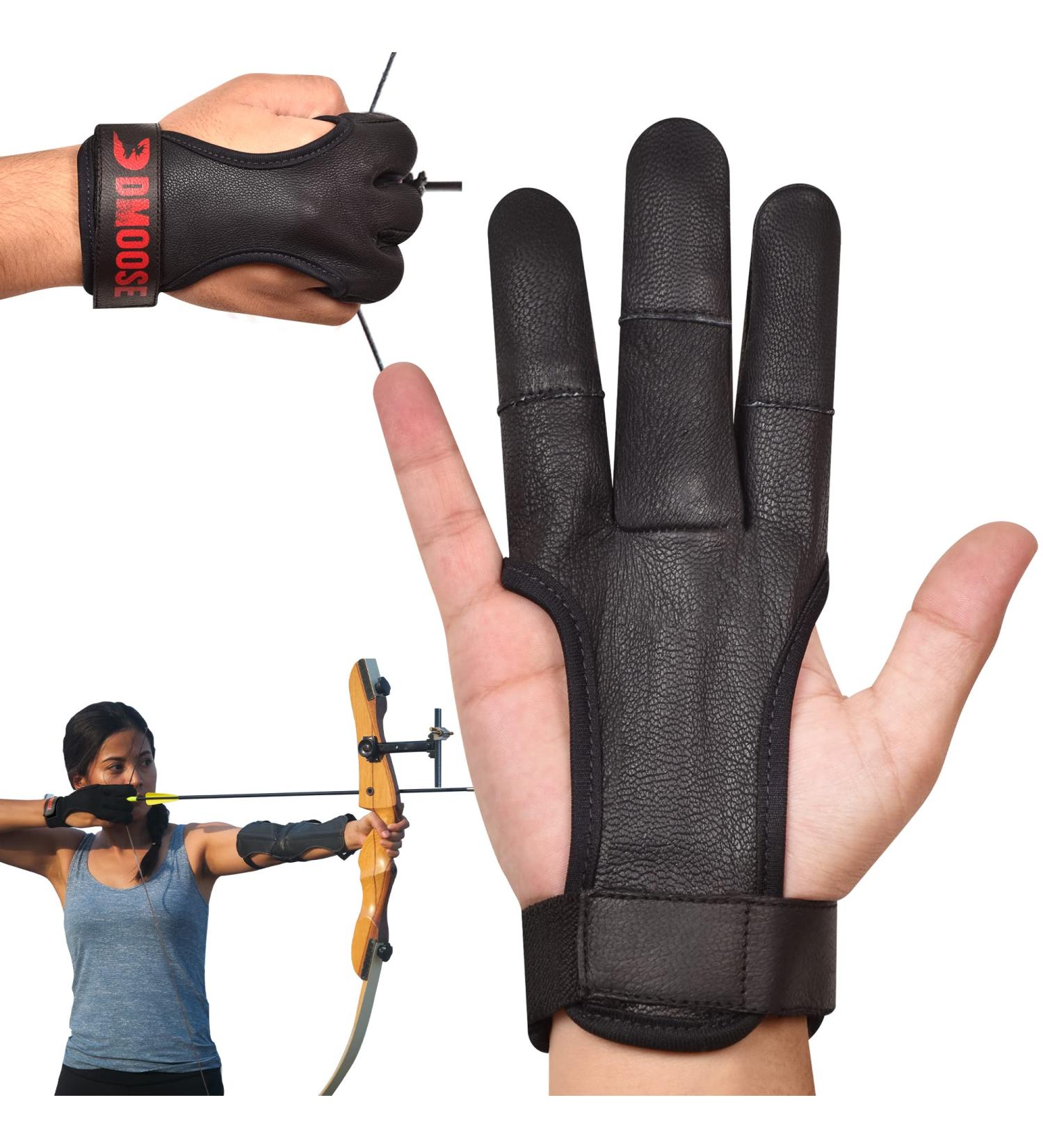 Premium Moose Archery Glove | Non-Slip Padded Tips for Grip | Three Finger Design | Ideal for Recurve & Compound Bow | Men, Women & Youth | Black Leather Small - Buy Online on GoSupps.com