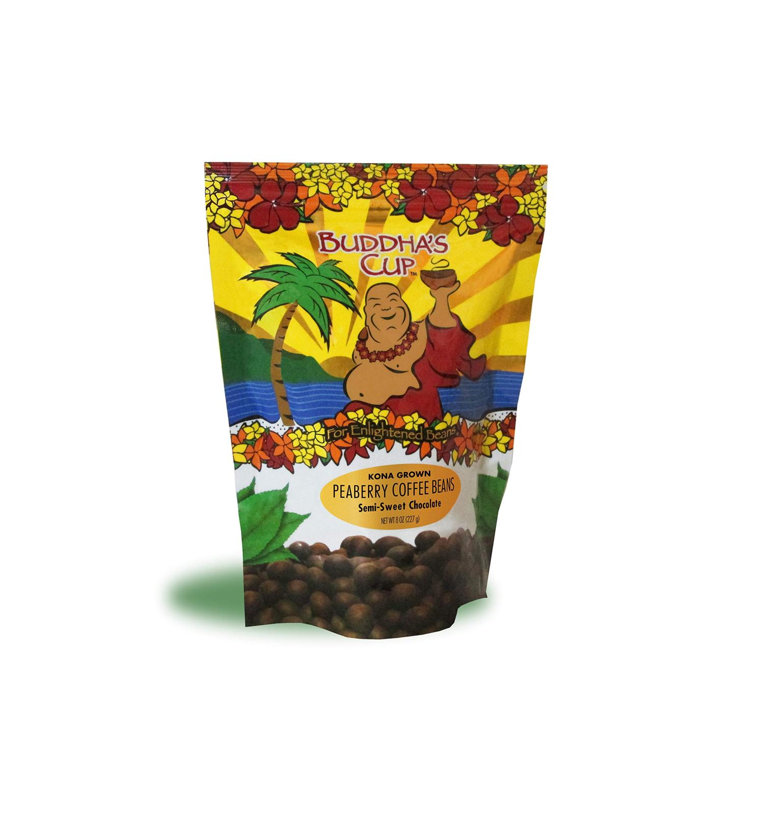 Buddha's Cup Semi-Sweet Chocolate Covered Peaberry Coffee Beans - 100% Kona Coffee, 8oz Bag - Buy Online on GoSupps.com
