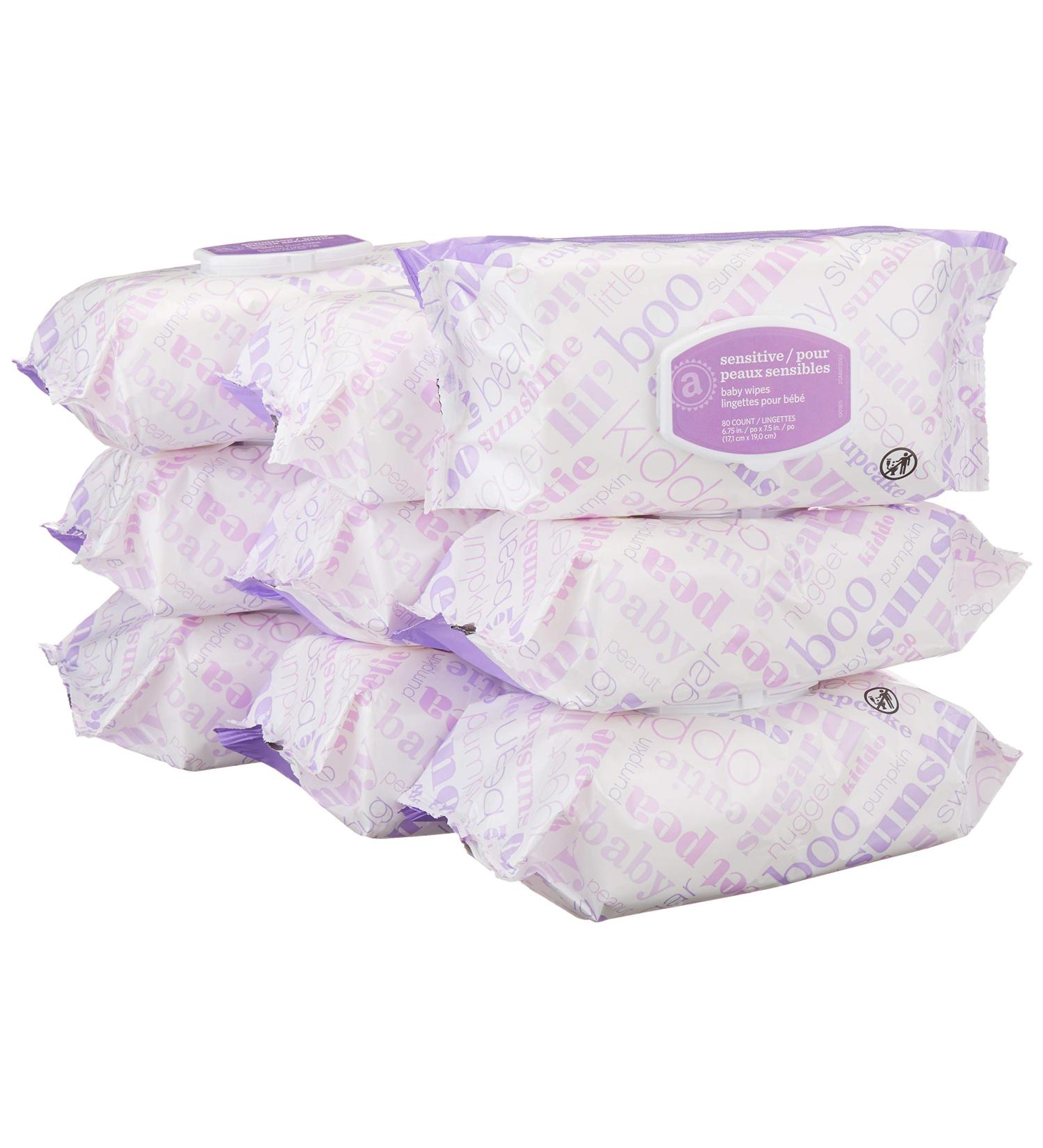 Amazon Elements Baby Wipes Sensitive 80 Count - Pack of 9 | Gentle & Safe for Sensitive Skin - Buy Online on GoSupps.com
