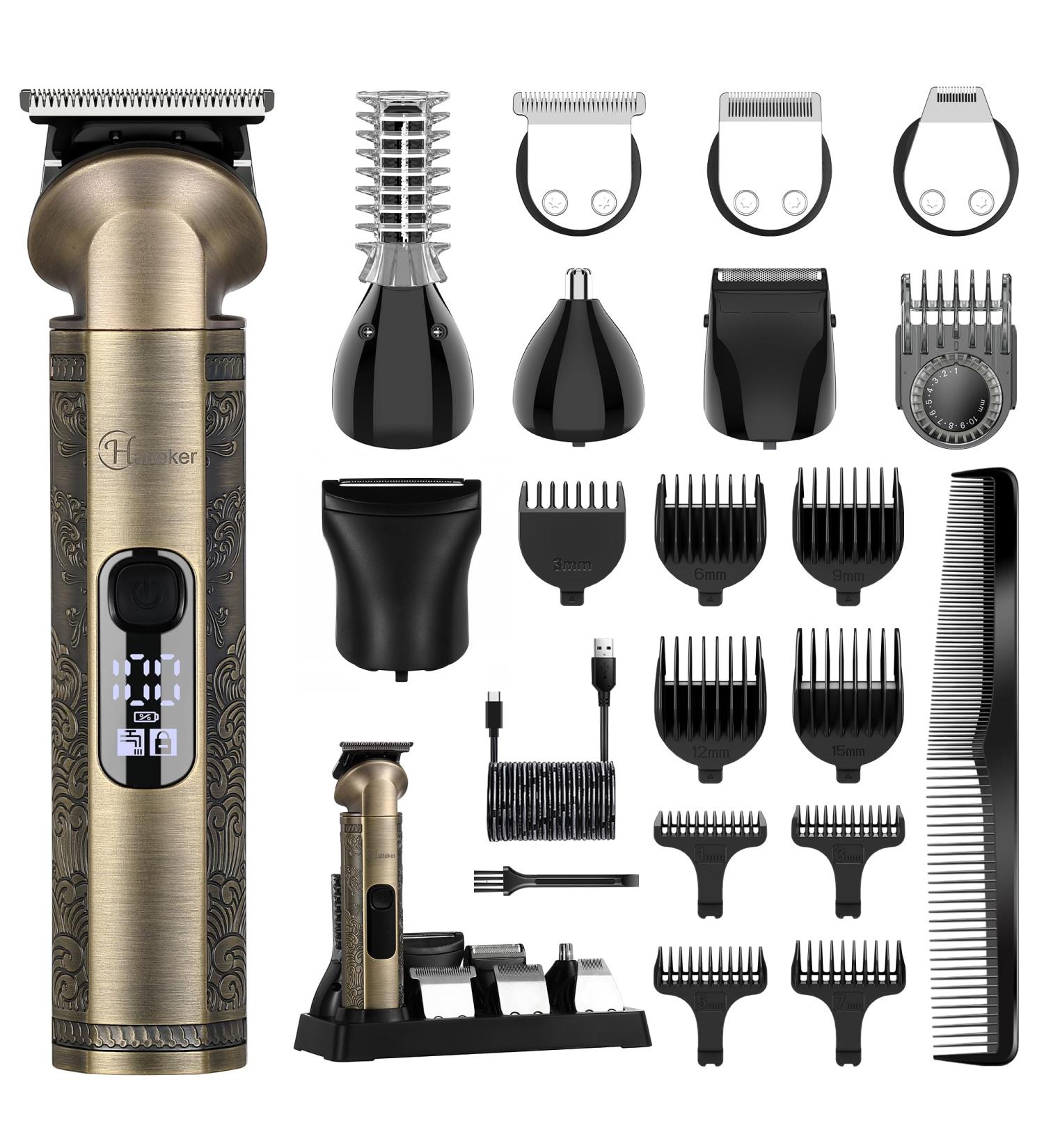 Hatteker 8 in 1 Beard Trimmer Kit - Professional Electric Razor for Men, Waterproof T-Blade Trimmer for Face, Nose, Ear and Body Grooming - Cordless and Zero Gapped - Buy Online on GoSupps.com