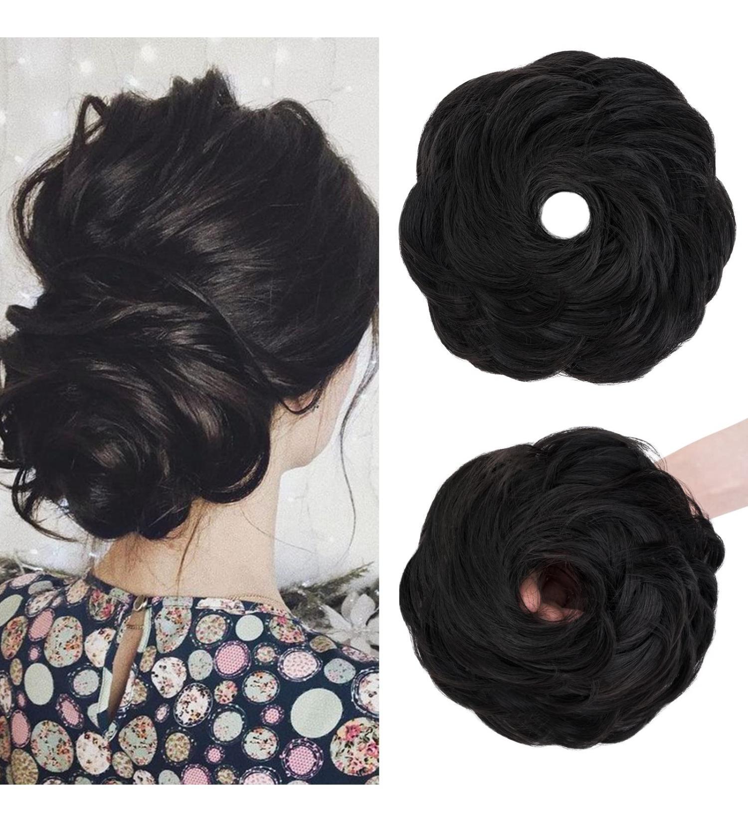 S-Noilite Curly Messy Bun Hair Scrunchie for Women, Natural Black 2 - Synthetic Chignon Ponytail Extension - Buy Online on GoSupps.com