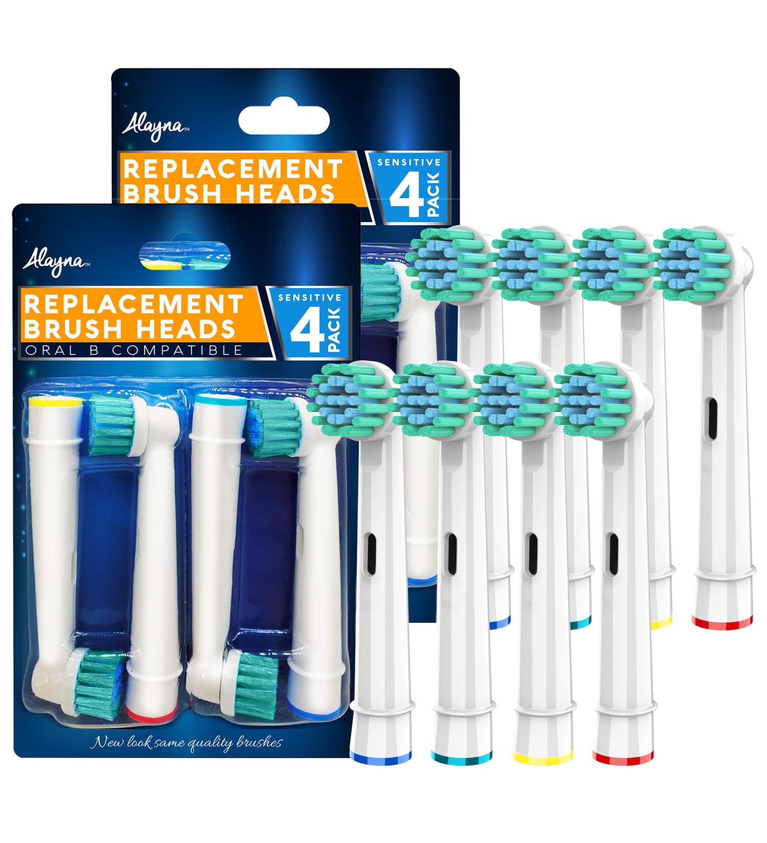 Alayna Sensitive Brushes - 8 Pack Replacement Brush Heads for Oral B Electric Toothbrush - Compatible with Oral-b Braun 7000, Pro 1000, 9600, 500, 3000, 8000 - Sensitive Gum Care - Clean 8 Count - Buy Online on GoSupps.com
