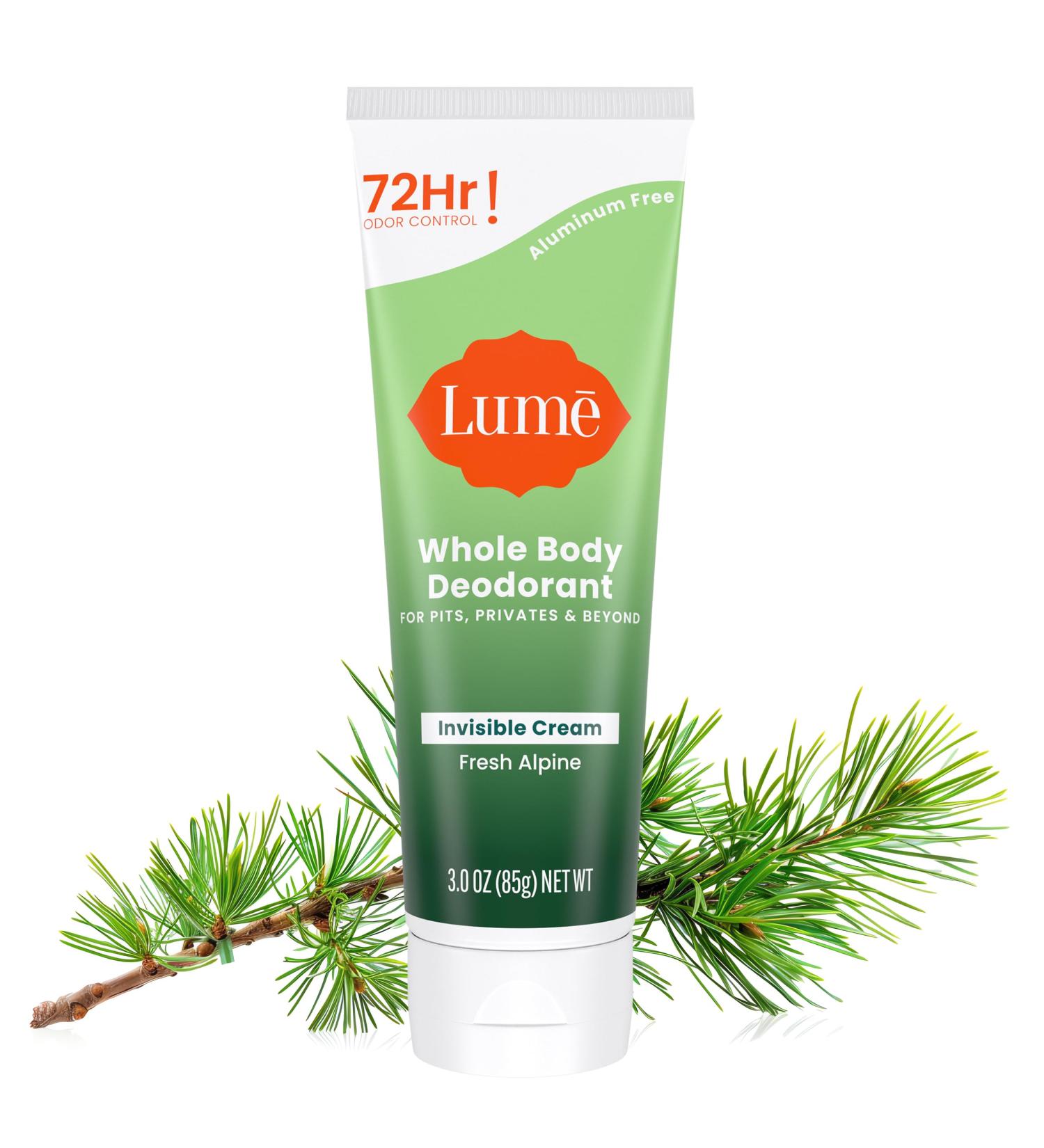 Lume Whole Body Deodorant - Invisible Cream Tube - 72 Hour Odor Control - Aluminum Free Baking Soda Free Skin Safe - 3.0 ounce (Fresh Alpine) Fresh Alpine 3 Ounce (Pack of 1) - Buy Online on GoSupps.com