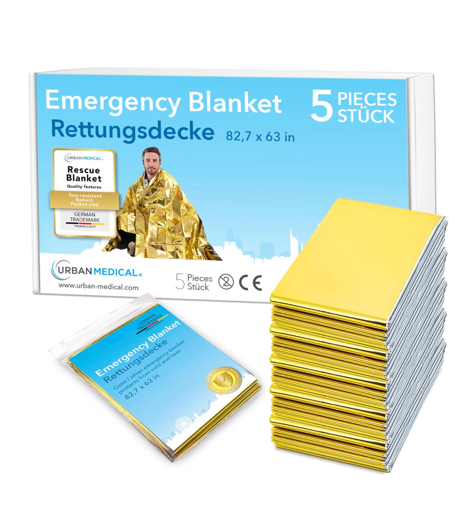 URBAN MEDICAL Premium Rescue Blanket 5-Pack | Waterproof Emergency Film | Gold/Silver | 210x160cm | Cold & Heat Protection | Car Accessories - Buy Online on GoSupps.com