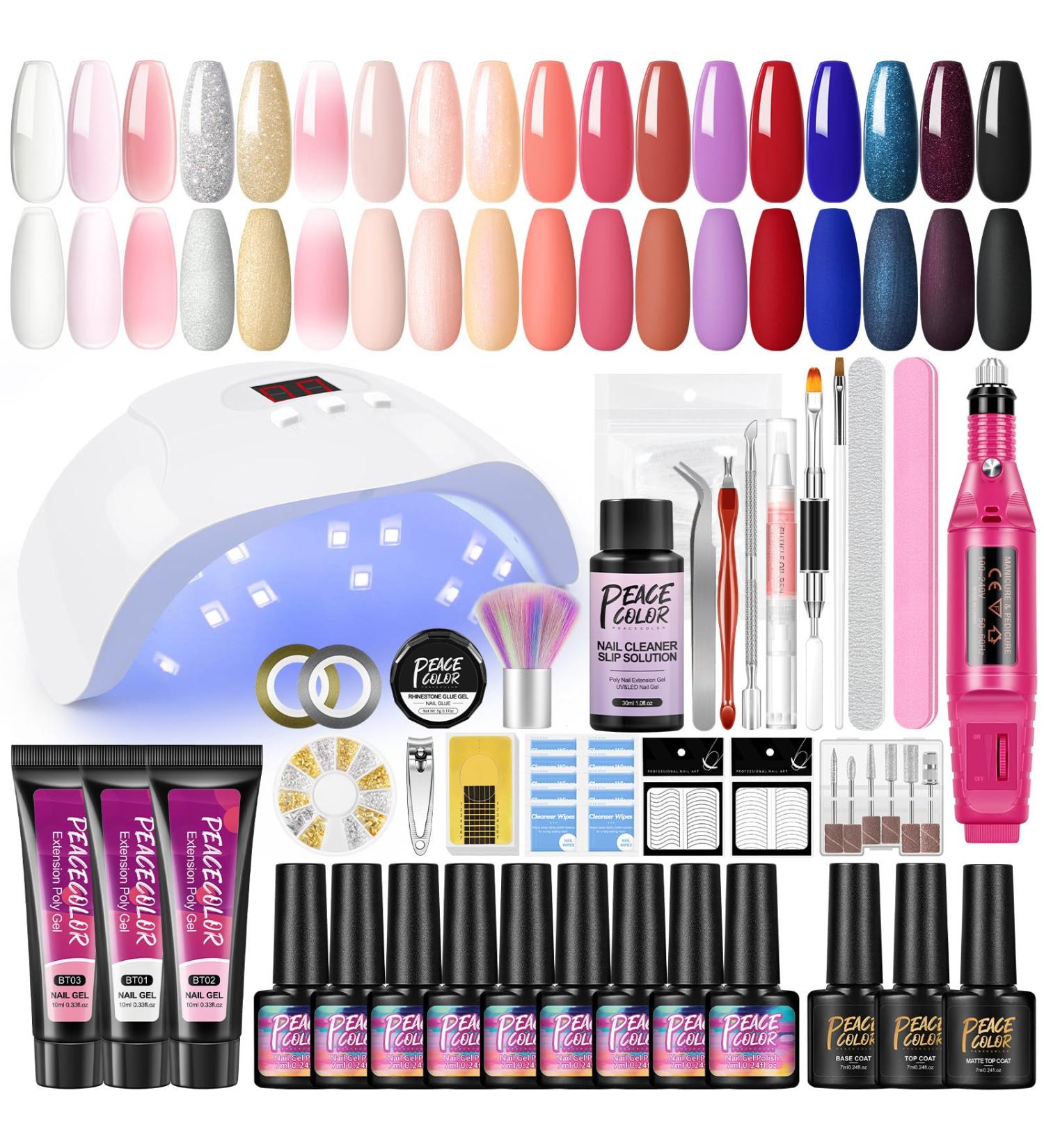 PEACECOLOR Gel Nail Kits Full Set for Beginners 15 PCS Nail Polish with 36W Lamp Kit Nail Gel Builder 10ML with Nail File Machine Basic Gel Extensions Nail Art Design Kit - Buy Online on GoSupps.com