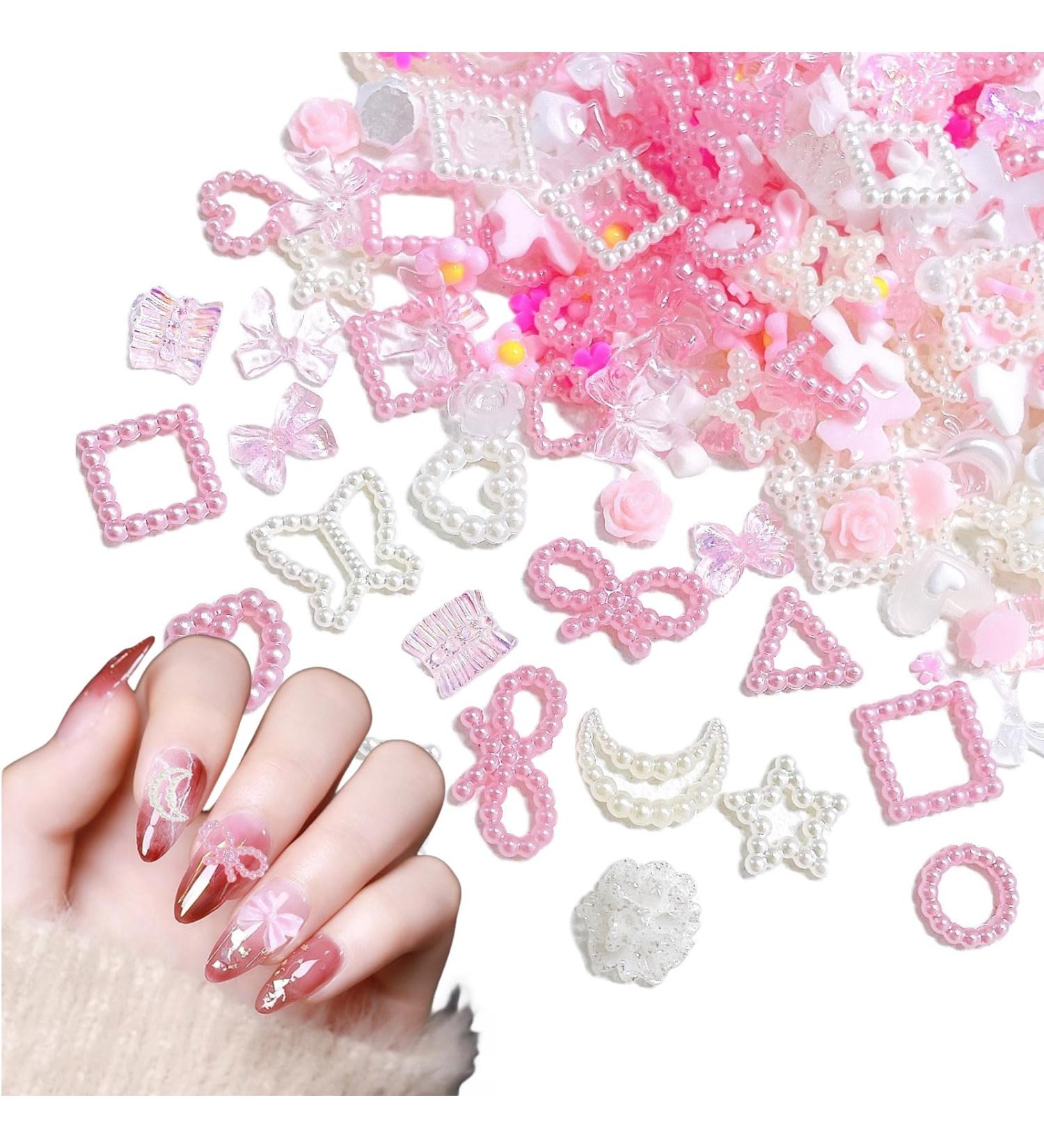 350PCS 3D Nail Charms Mixed Styles Flowers Bow Heart Moon Pearl Charms for Nail Art - B Colorful - Buy Online on GoSupps.com