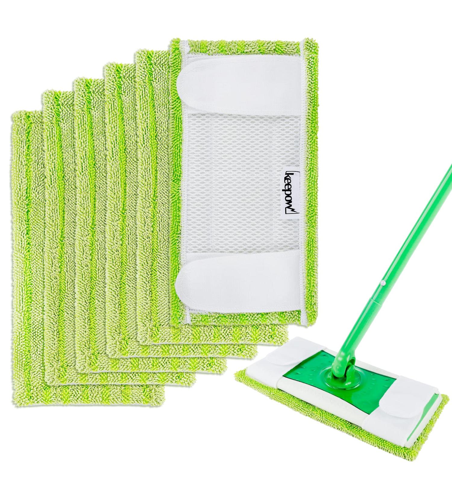 KEEPOW Reusable Microfiber Mop Pads - 6 Pack Green | Compatible with Swiffer Sweeper | Washable Mopping Cloth Refills for Hardwood Floors | Eco-Friendly Alternative (Mop Not Included) - Buy Online on GoSupps.com