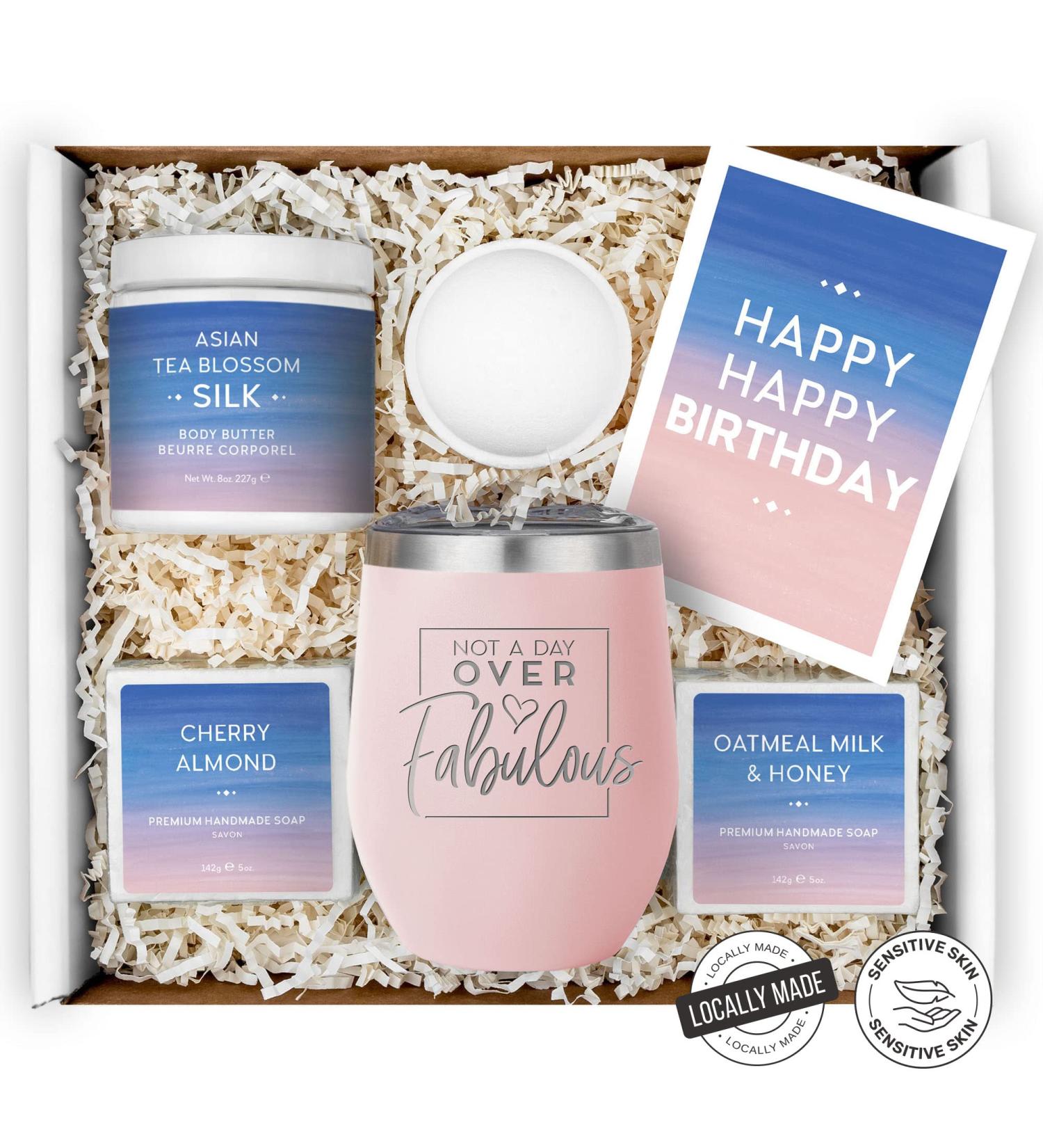 Spa Gift Box for Her - Birthday Gifts Set for Wife, Mom, Sister, Girlfriend - Relaxing Care Package with Blush Tumbler - Happy Birthday 5 Piece Set - Buy Online on GoSupps.com