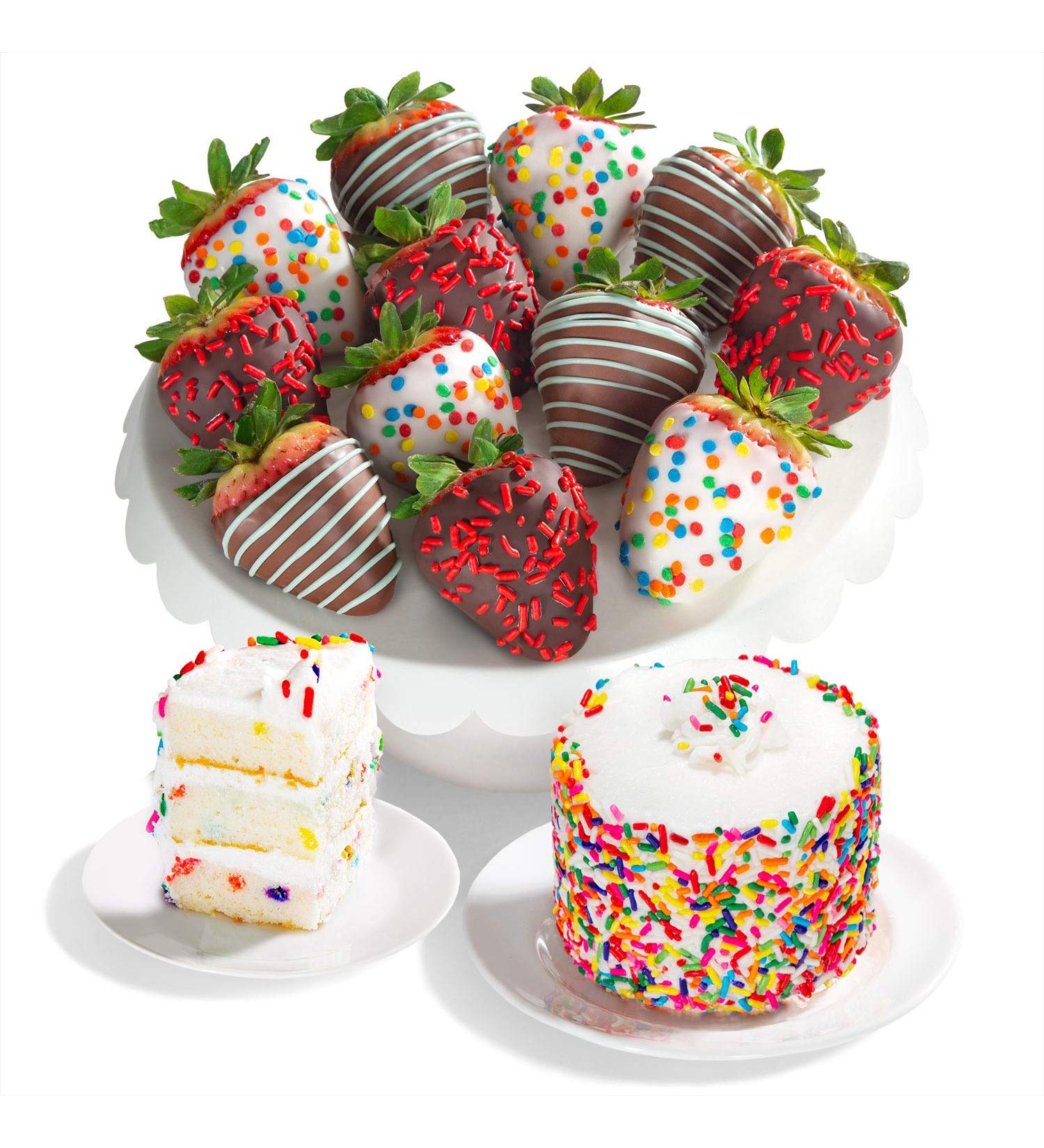 Happy Birthday Dipped Strawberries with Petite Birthday Cake - 12ct Cake & 12 Berries - Buy Online on GoSupps.com