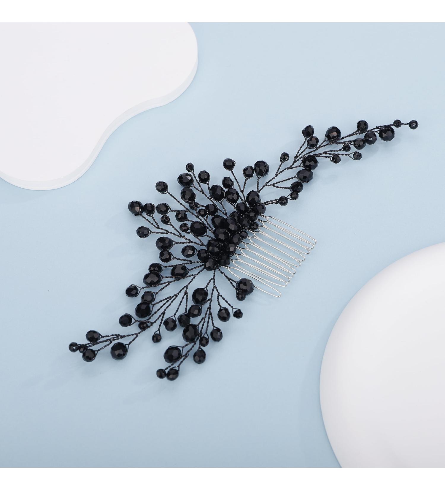 Kercisbeauty Black Beads Long Hair Comb - Gothic Wedding Hair Accessories for Brides & Girls | Handmade Jewelry - Buy Online on GoSupps.com