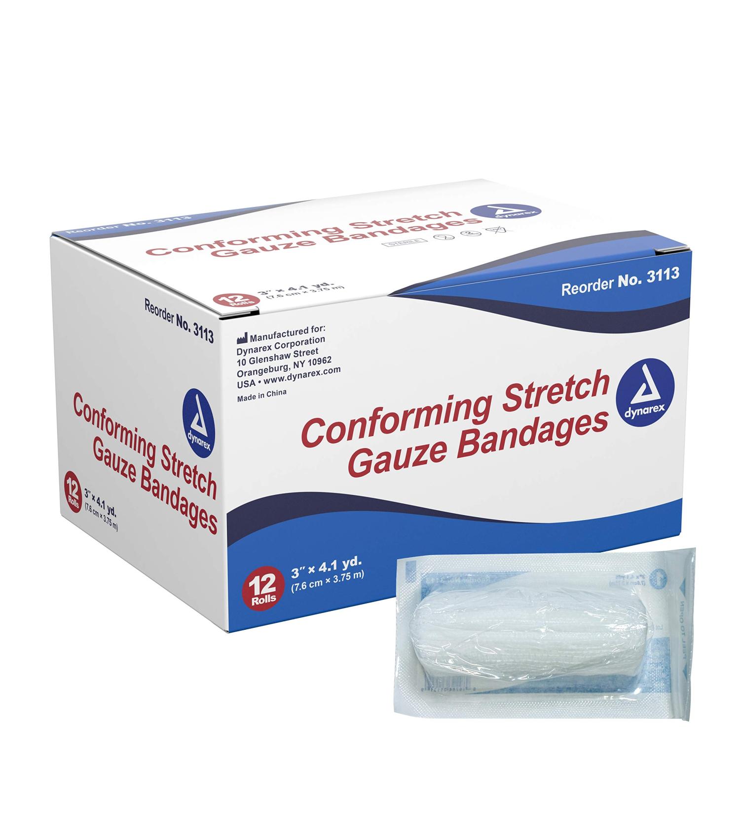Dynarex Conforming Stretch Gauze Bandages 3 Sterile 12 Rolls (3113) - Buy Online on GoSupps.com