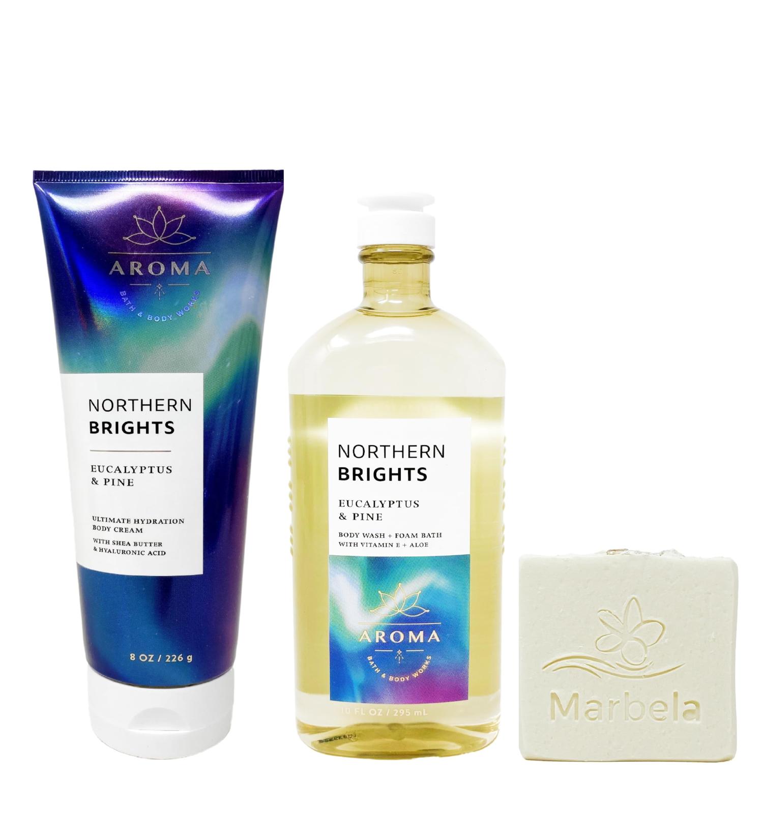 Buy Bath and Body Works Northern Brights Eucalyptus & Pine Gift Set | Body Cream Body Wash Foam Bath & Oats Bar Soap - International Shipping Available - Buy Online on GoSupps.com