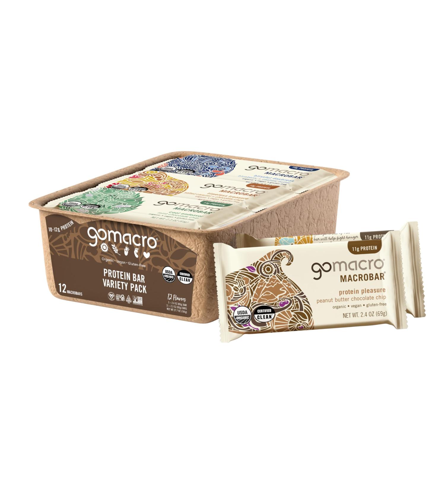 GoMacro MacroBar Organic Vegan Protein Bars - Protein Variety Pack (2.3-2.4 Ounce Bars 12 Count) - Buy Online on GoSupps.com