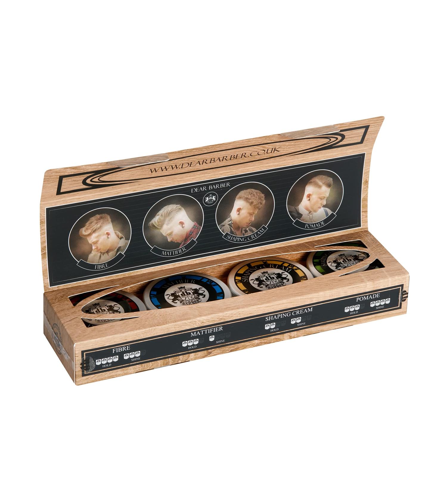 Dear Barber Mini Styling Collection Set - Travel Tins with 20ml Fibre, Mattifier, Shaping Cream & Strong Hold Pomade - Buy Online on GoSupps.com