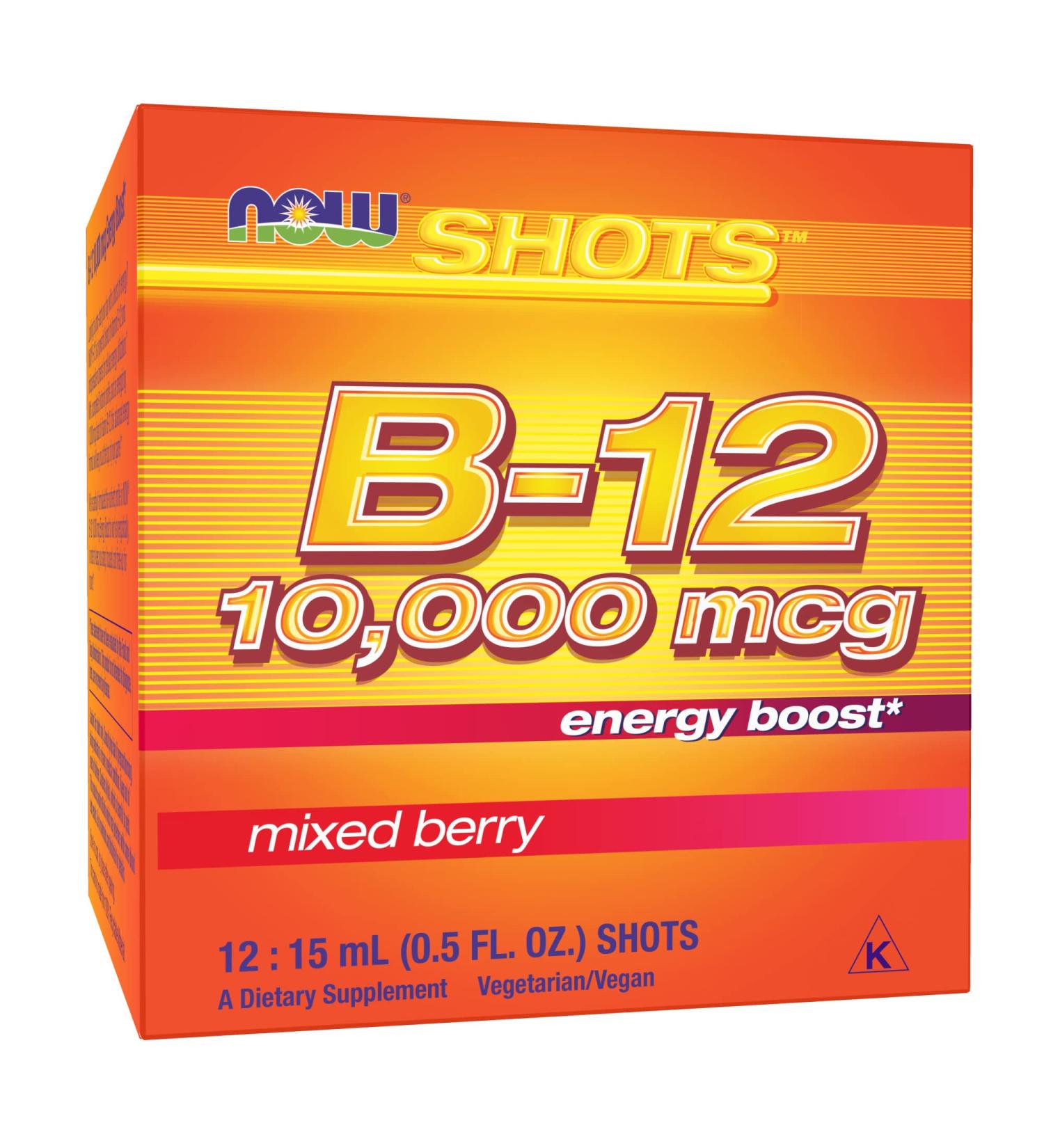 Now Foods B-12 Shots - Mixed Berry 10000 mcg | 12 Pack (15 ml Each) - Energy Boosting Supplement - Buy Online on GoSupps.com