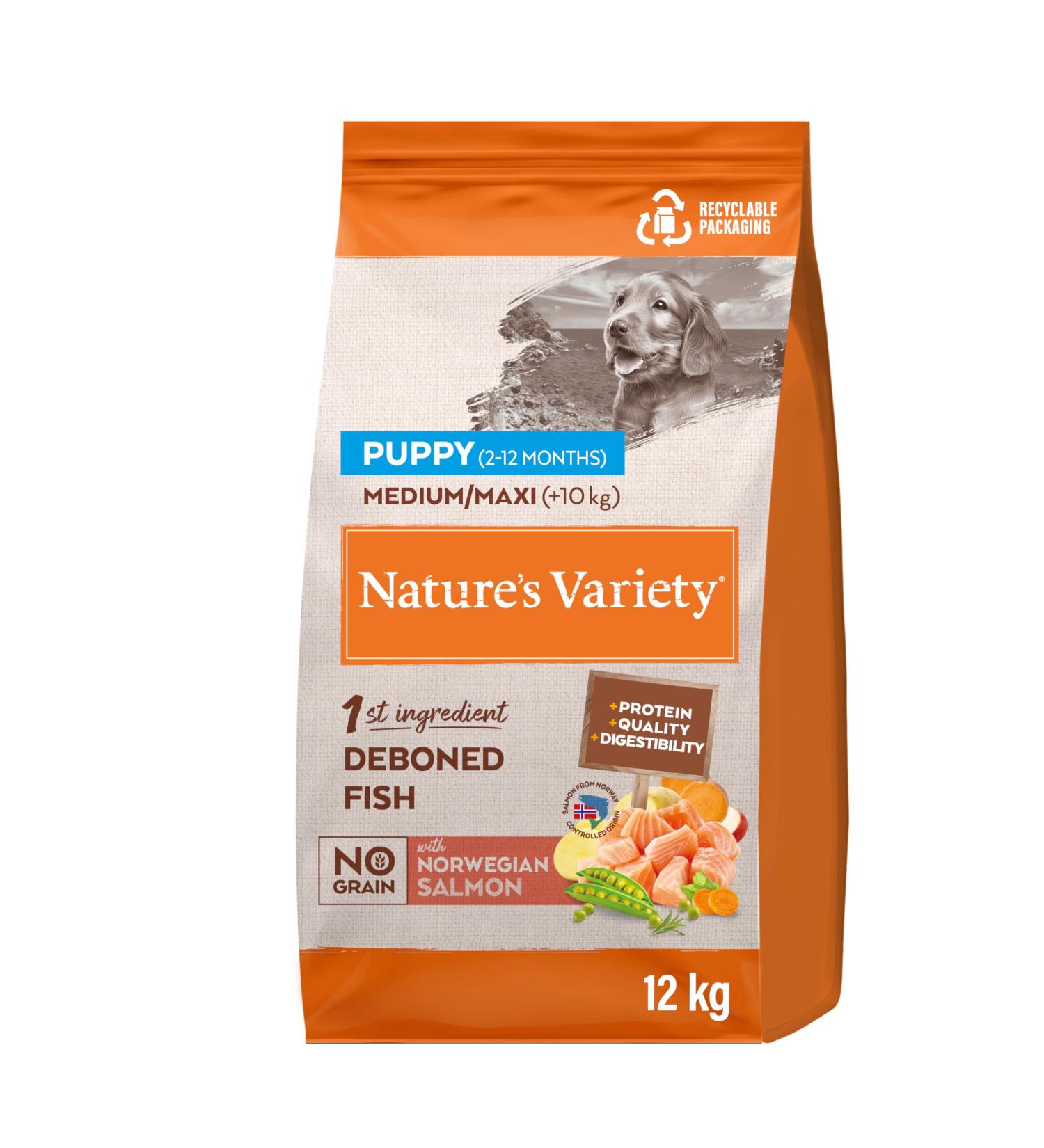 Nature's Variety No Grain - Puppy Medium/Maxi Dog Food - Norwegian Salmon - 12kg - Buy Online on GoSupps.com