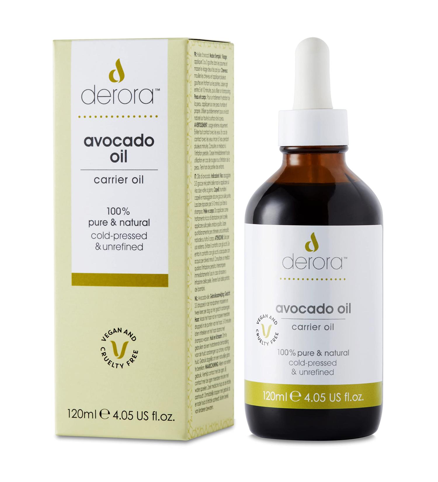 Derora Avocado Oil | Nourishes Skin Hair & Nails | 100% Pure | Cold Pressed & Unrefined | Antioxidant & Vitamin A B D & E Rich | For All Skin Types | Vegan & Cruelty Free (120ml) - Buy Online on GoSupps.com
