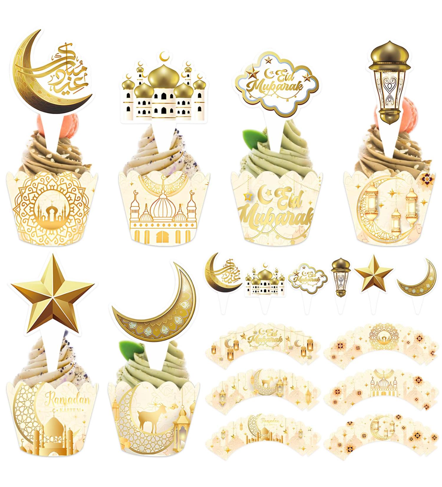 Lets Joy Pack of 12 Eid Mubarak Toppers 12 Pieces Ramadan Cake Decoration Wrappers Ramadan Kareem Topper Cupcake Glitter Muslim Islam Cupcake Eid Mubarak Cake Party Decoration - Buy Online on GoSupps.com