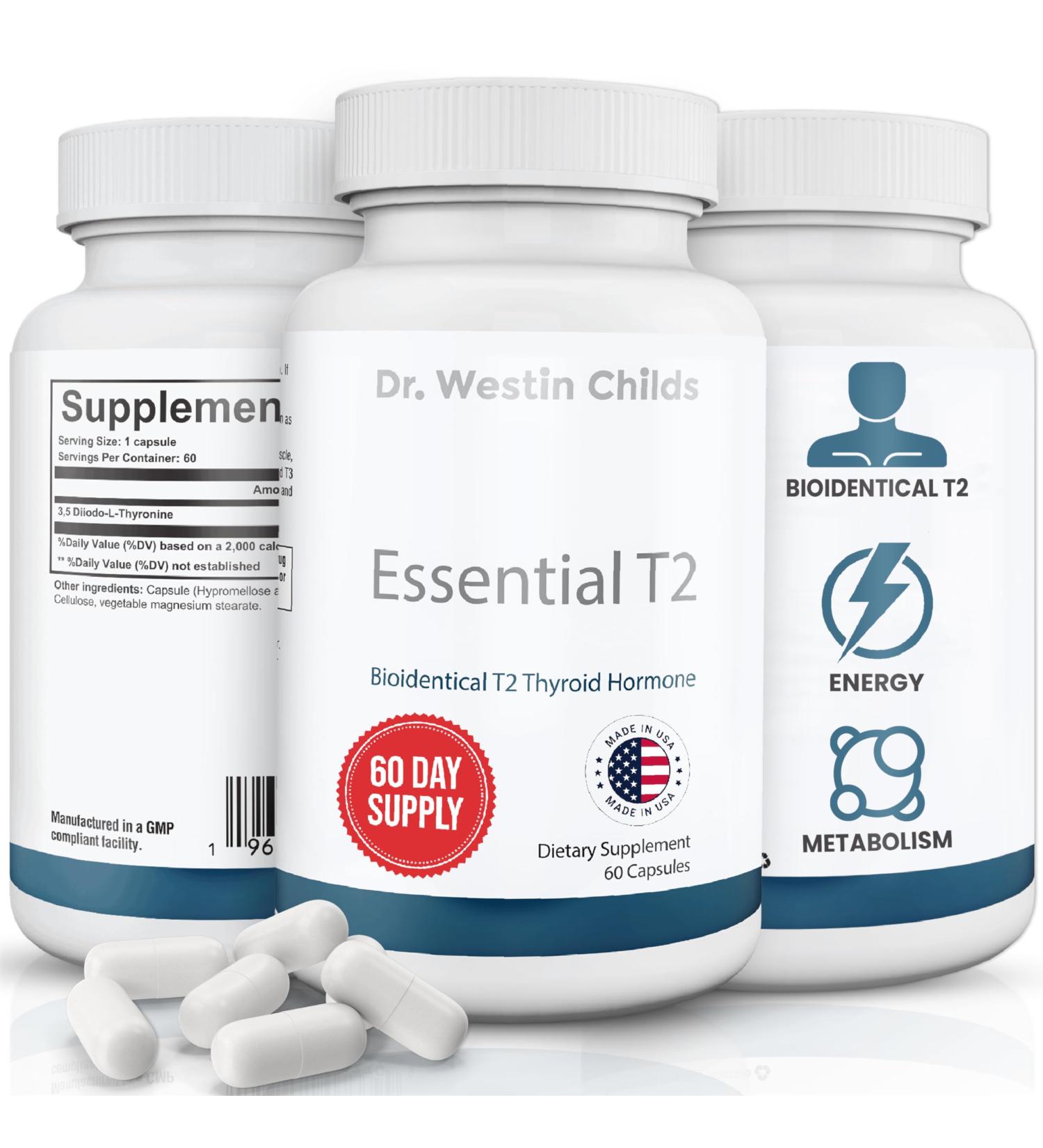 Dr. Westin Childs Essential T2 - T2 Thyroid Support Supplement with Bio-Identical 3 5 Diiodo-l-thyronine for Hypothyroidism Hashimoto's Thyroidectomy & Rai Non GMO 60 Day Supply - Buy Online on GoSupps.com