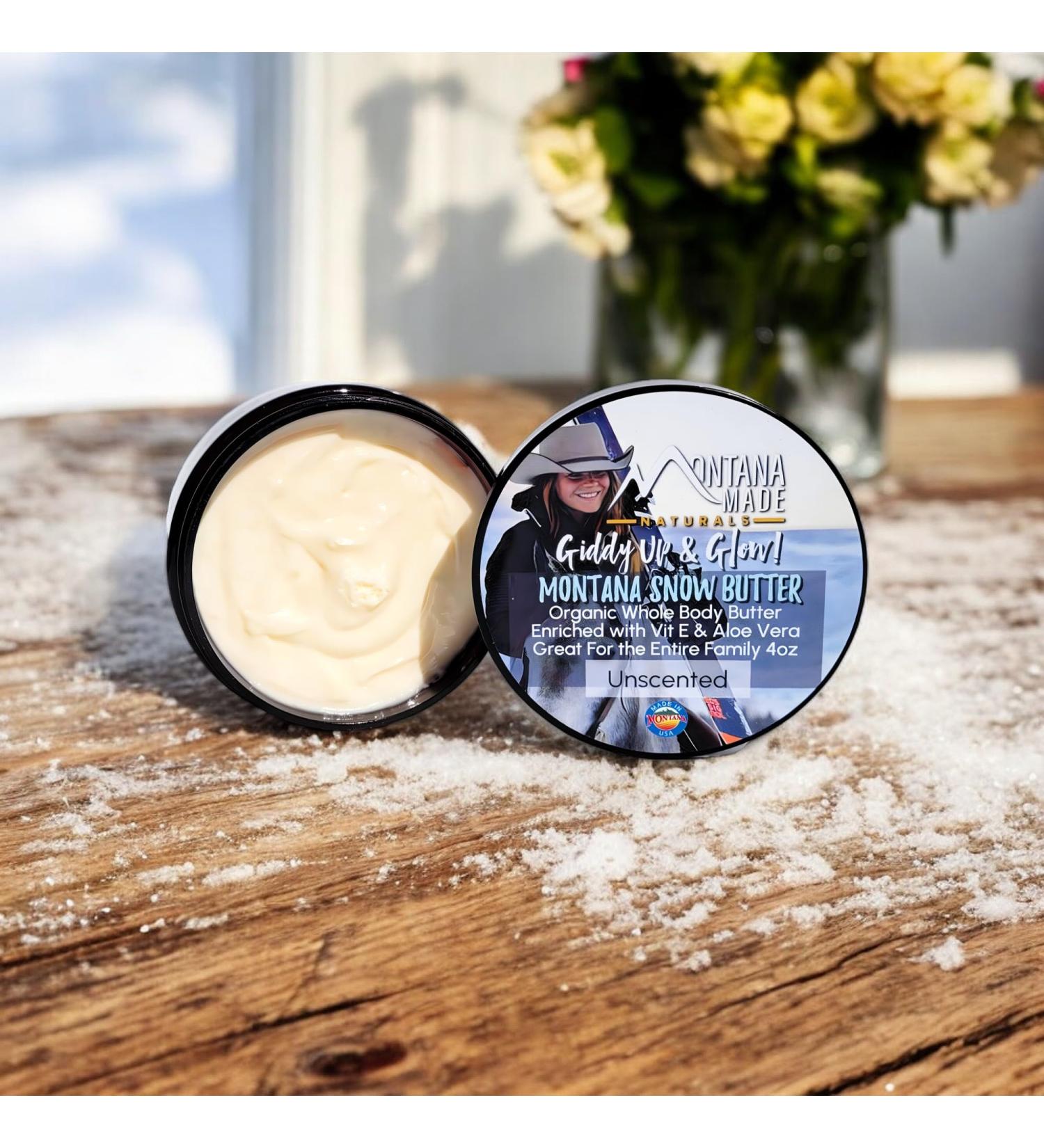 Montana Snow Butter Organic body butter, Whipped Body Butter Dry Skin - Body Butter Cream Without Feeling Greasy - Whipped Shea Butter Cream for Skin Mango Butter Cream (Unscented) - Buy Online on GoSupps.com