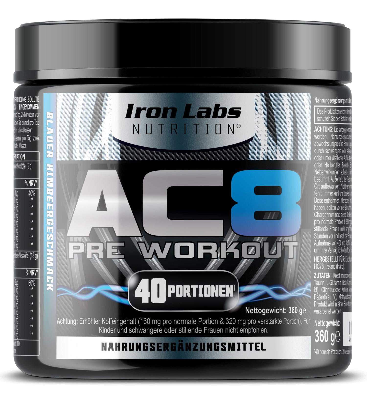 AC8 Pre Workout Booster - Blue Raspberry | Creatine Beta-Alanine Taurine & Caffeine | 360g Preworkout Powder for Energy & Performance - Buy Online on GoSupps.com