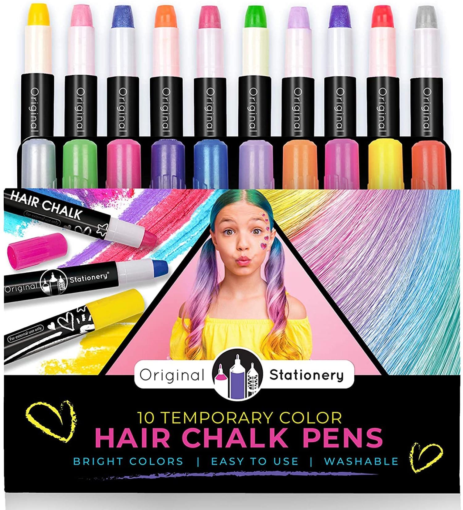 Original Stationery Hair Chalks Set for Girls - 10 Piece Temporary Hair Color Kit - Buy Online on GoSupps.com