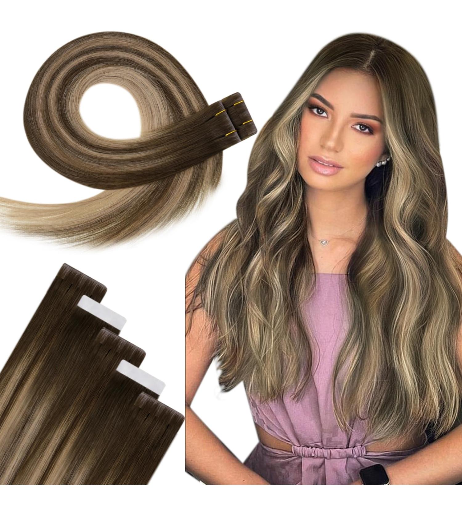Hetto Ombre Tape-In Extensions | Real Remy Hair | Chocolate Brown to Caramel Blonde #4/27/4 | 5PCs 35 cm (14 inch) - Buy Online on GoSupps.com
