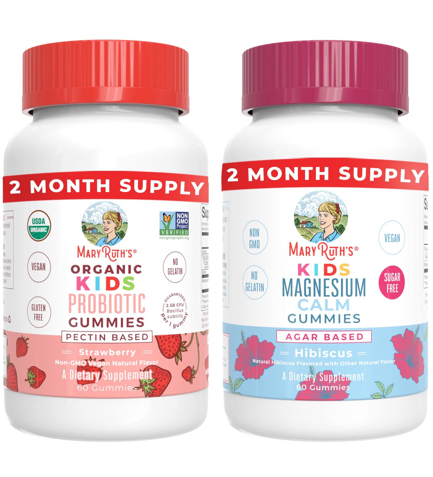 Kids Magnesium Citrate & Probiotic Gummies Bundle | MaryRuth's Supplement for Stress Relief, Bone Health, Digestive & Immune Support - Buy Online on GoSupps.com