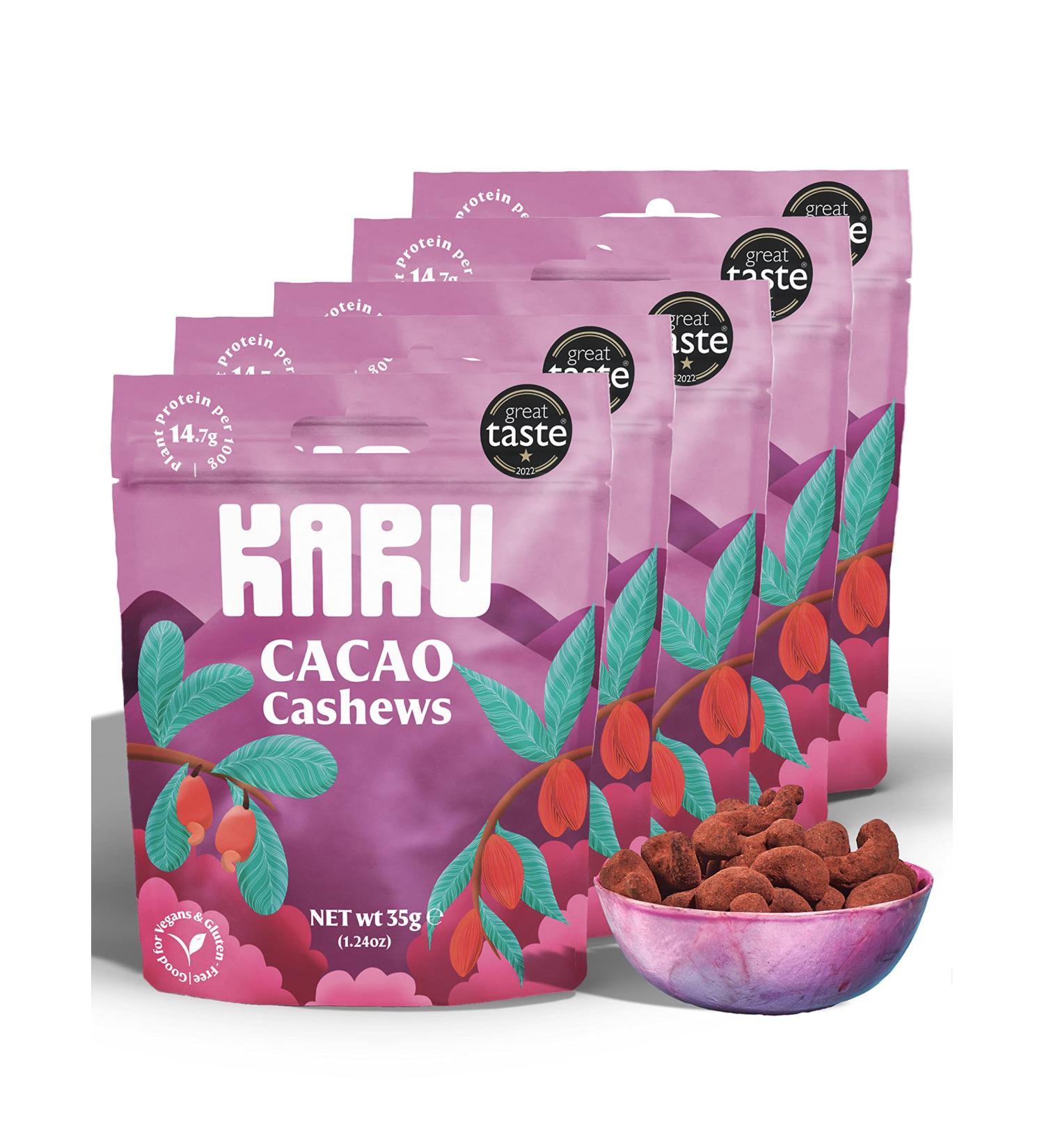 KARU Cacao Cashews (10X 35g) | Vegan Coated Cacao and Salted Caramel Cashews 10x 35g CACAO - Buy Online on GoSupps.com