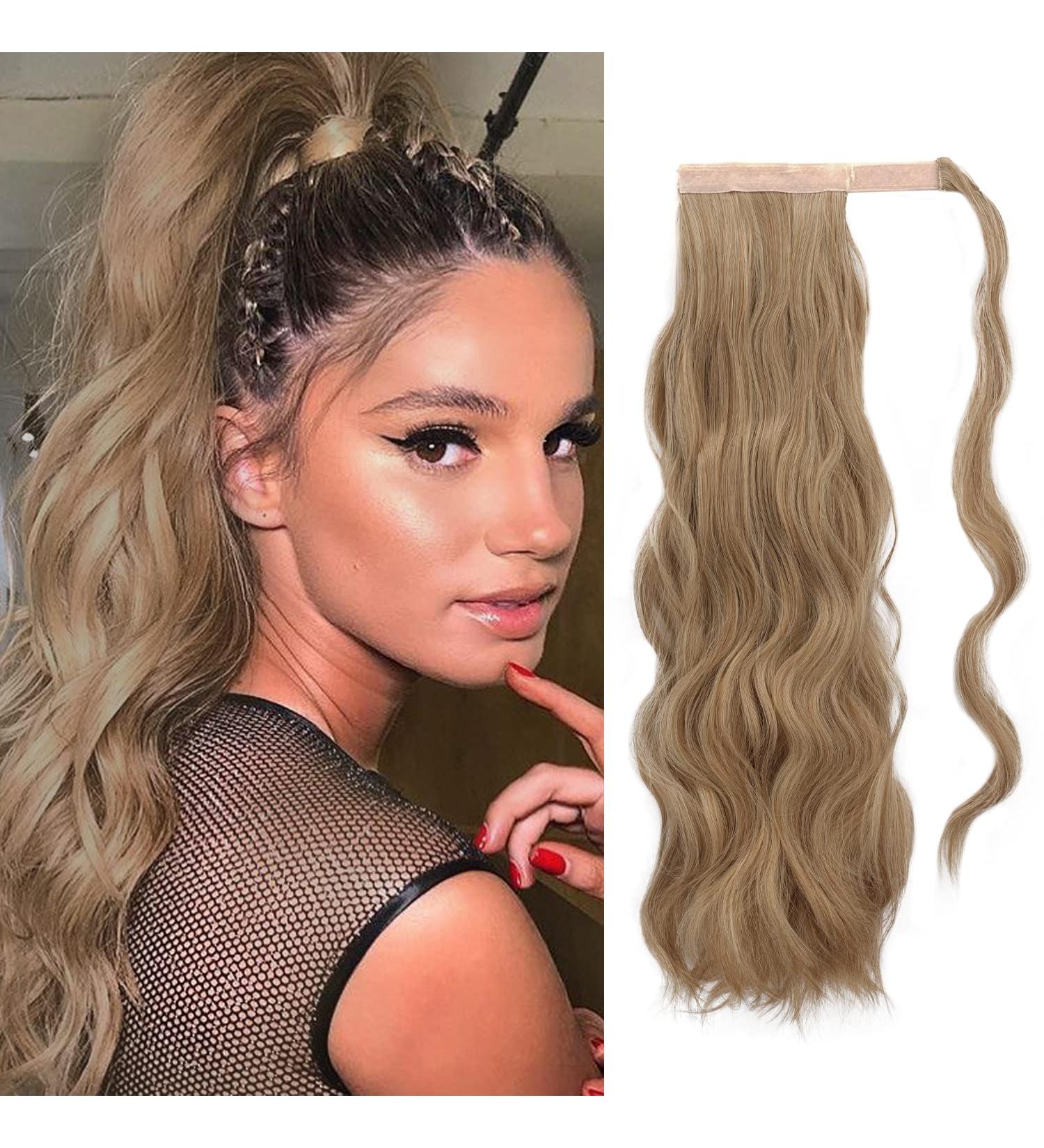 FESHFEN Long Wavy Ponytail Extension 60cm Light Honey Blonde | Synthetic Clip-in Hairpiece for Women - Buy Online on GoSupps.com