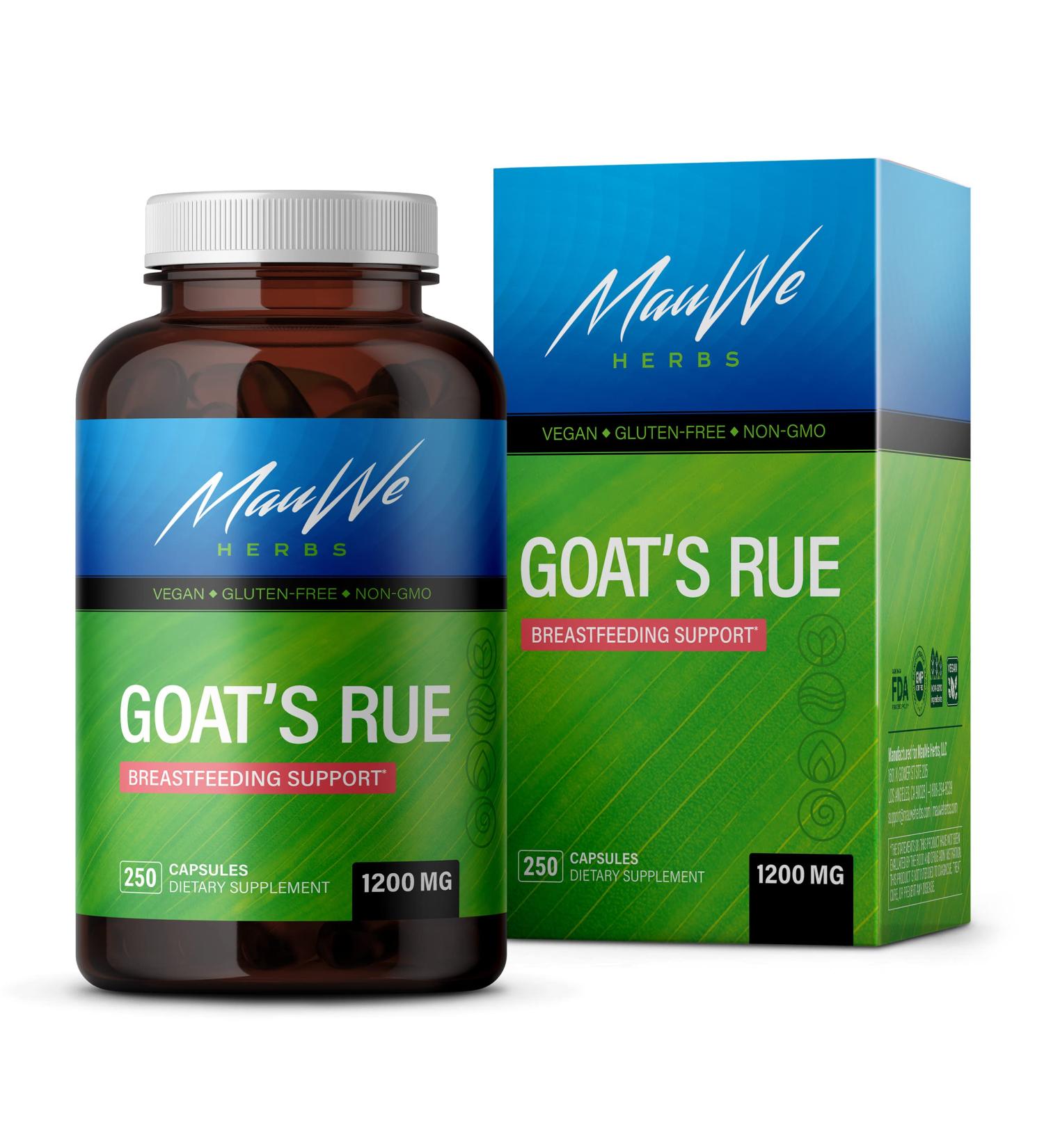 MAUWE HERBS Organic Goat's Rue Lactation Supplement - Breastfeeding Support - 250 Capsules 1200mg - Pack of 2 - Buy Online on GoSupps.com