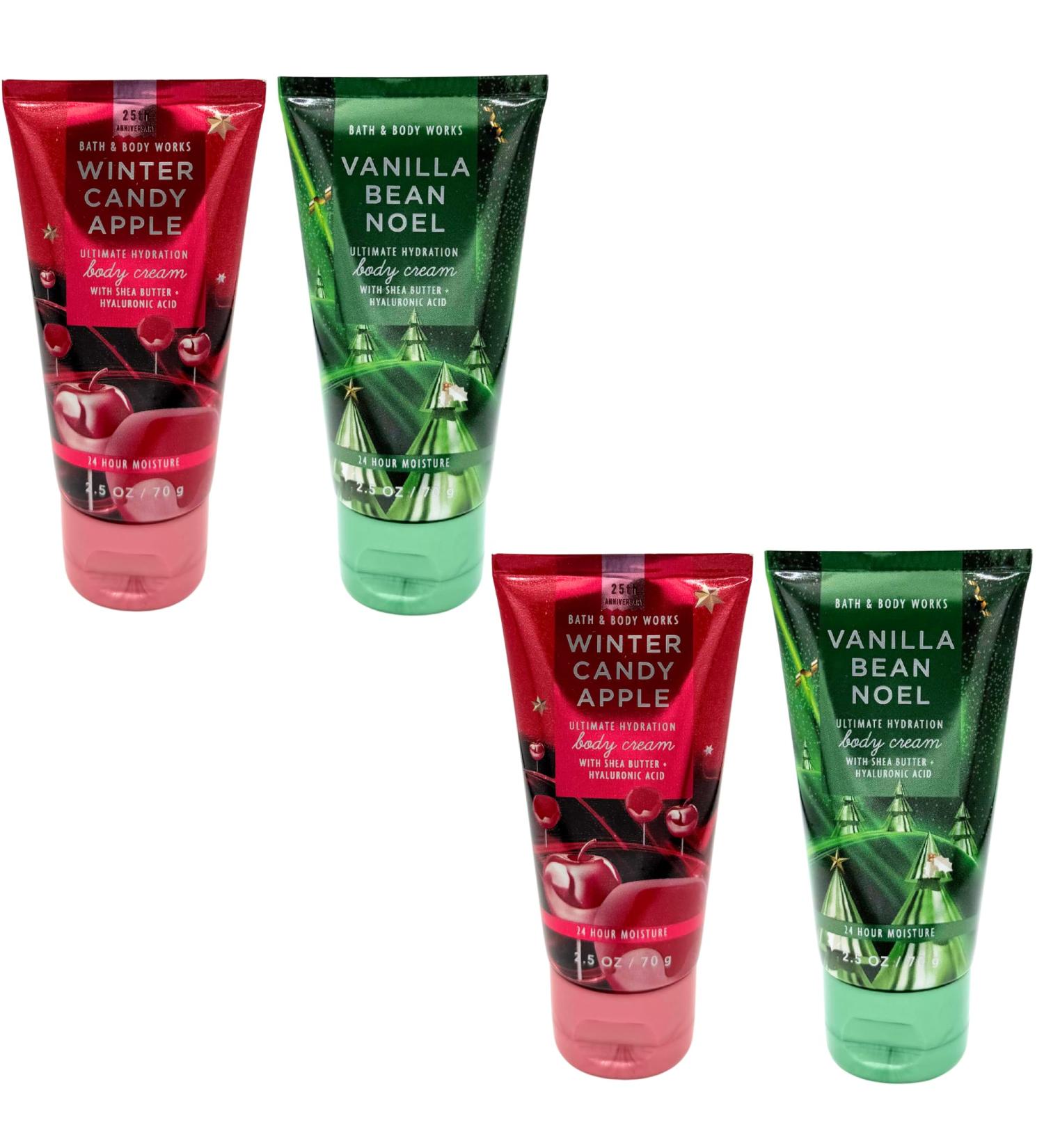 Bath and Body 2 Pack Vanilla Bean Noel & 2 Pack Winter Candy Apple Travel Body Cream Trio Set