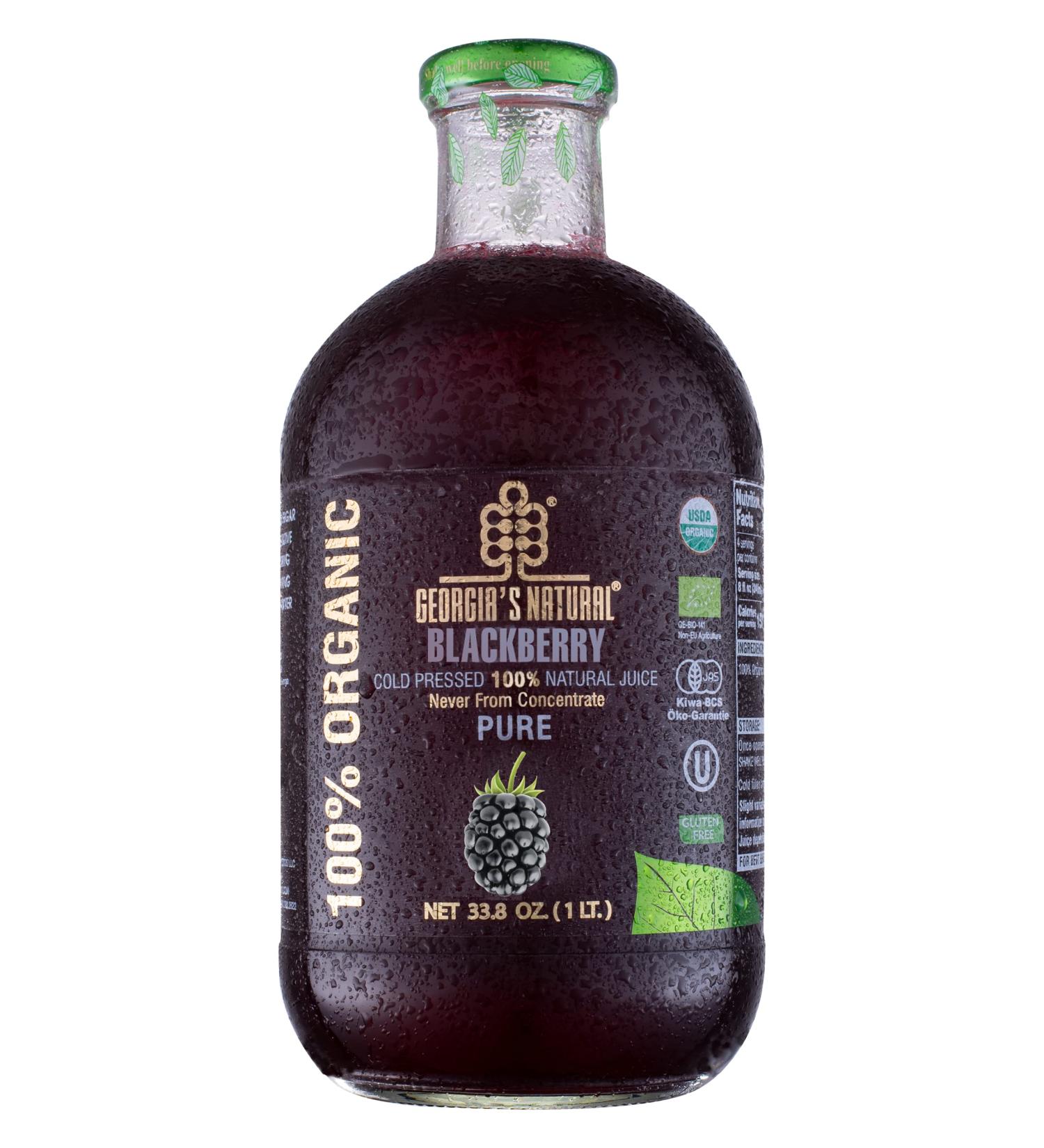 GEORGIA'S NATURAL Blackberry Juice 33.81oz Organic Cold-Pressed Juice from Fresh Blackberries Natural and Pure Zero-Sugar Fruit Juice No Added Water Preservatives Colorants 1-Pack Blackberry 33.8 Fl Oz (Pack of 1)