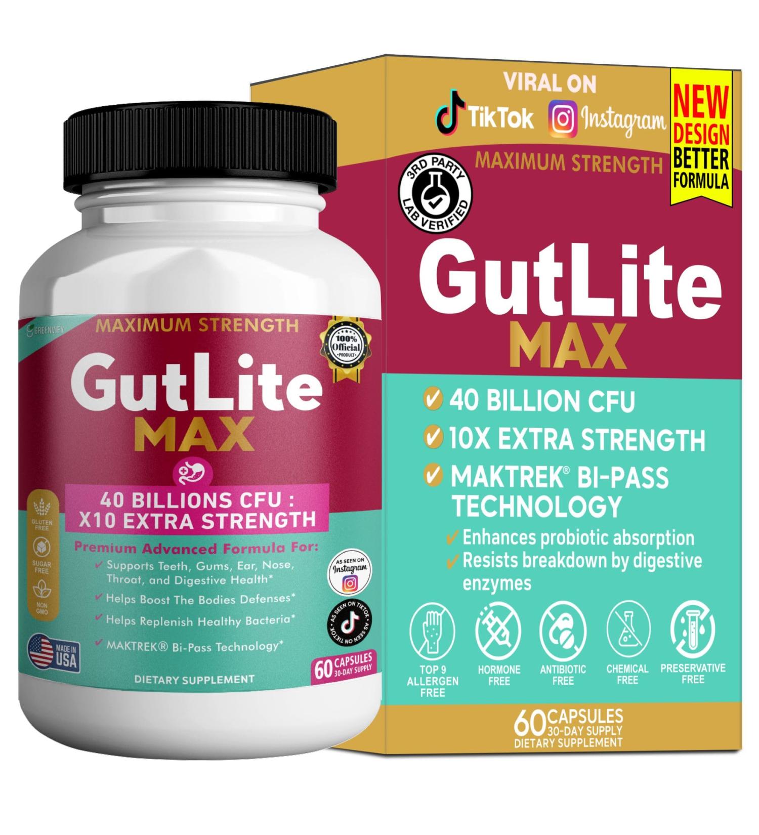 GREENVIFY GutLite Max Probiotic Supplement Maximum Strength 40 Billion CFU 60 Capsules 30-Day Supply MAKTREK Bi-Pass Technology (1) - Buy Online on GoSupps.com