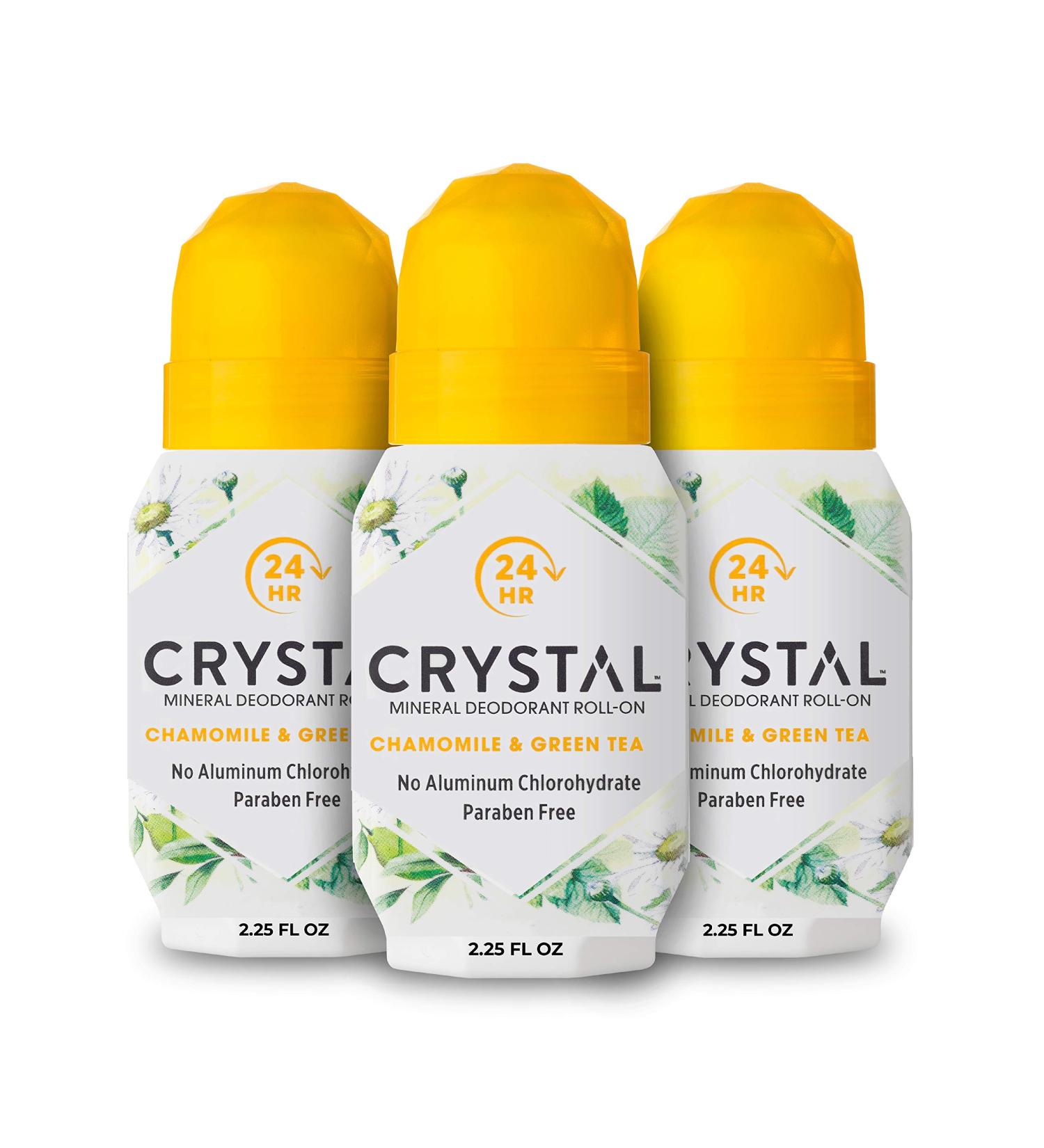 CRYSTAL Mineral Deodorant Roll-On 3-Pack | 24-Hour Odor Protection, Non-Staining, Chamomile & Green Tea, Aluminum & Paraben Free - Buy Online on GoSupps.com