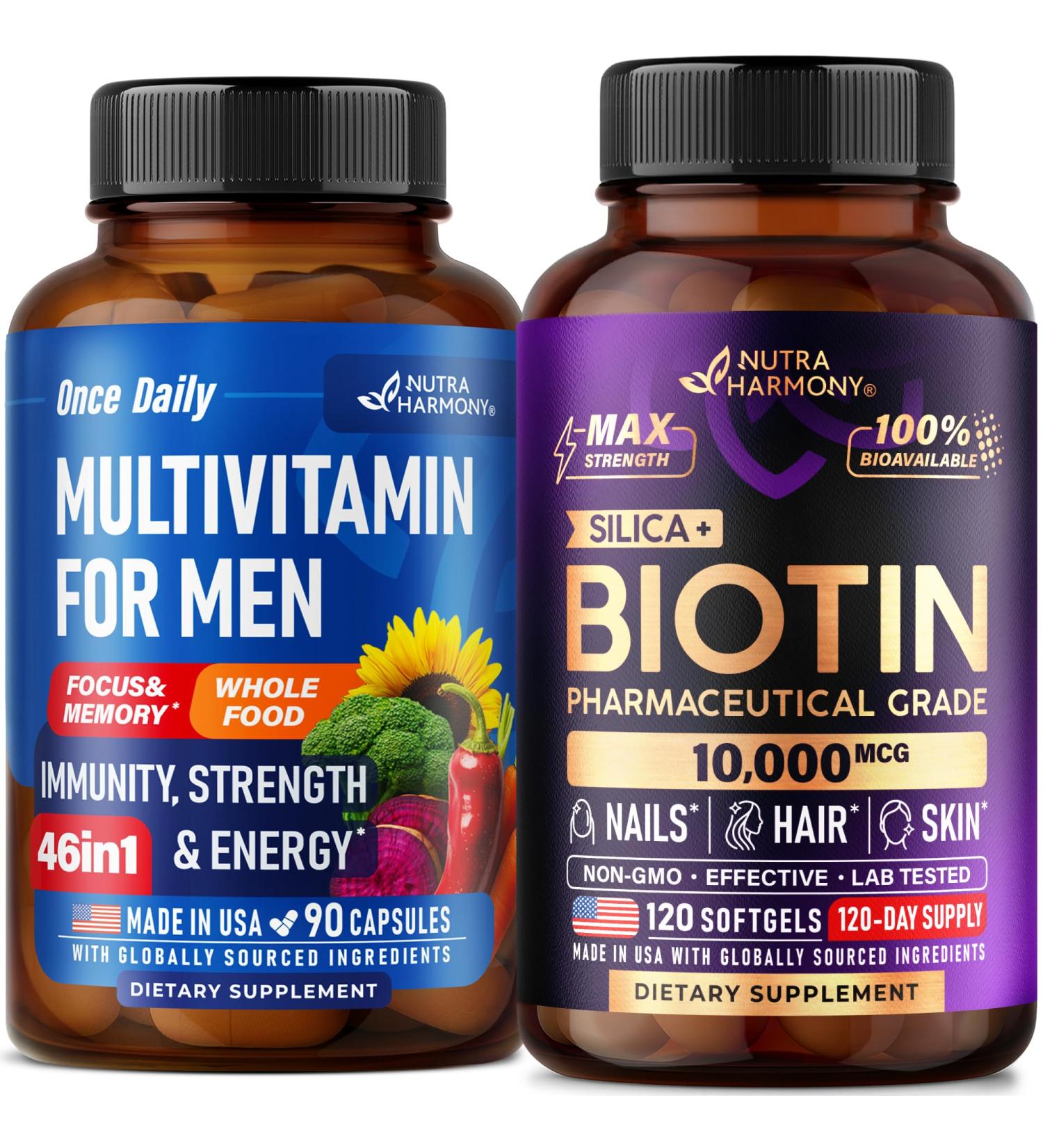 NUTRAHARMONY Multivitamins for Men & Biotin with Silicon Softgels