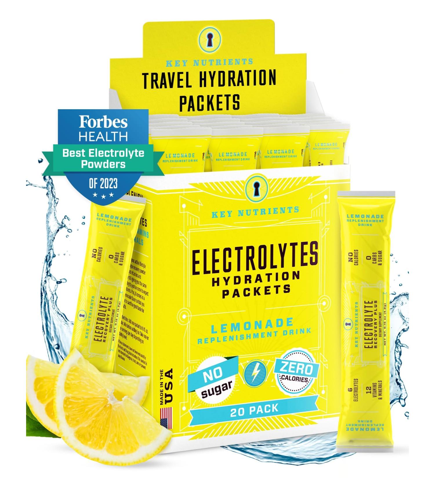 Key Nutrients Electrolytes Sachets - Refreshing Lemonade Hydration Powder - 20 Servings with 16 Vitamins & Minerals - Buy Online on GoSupps.com