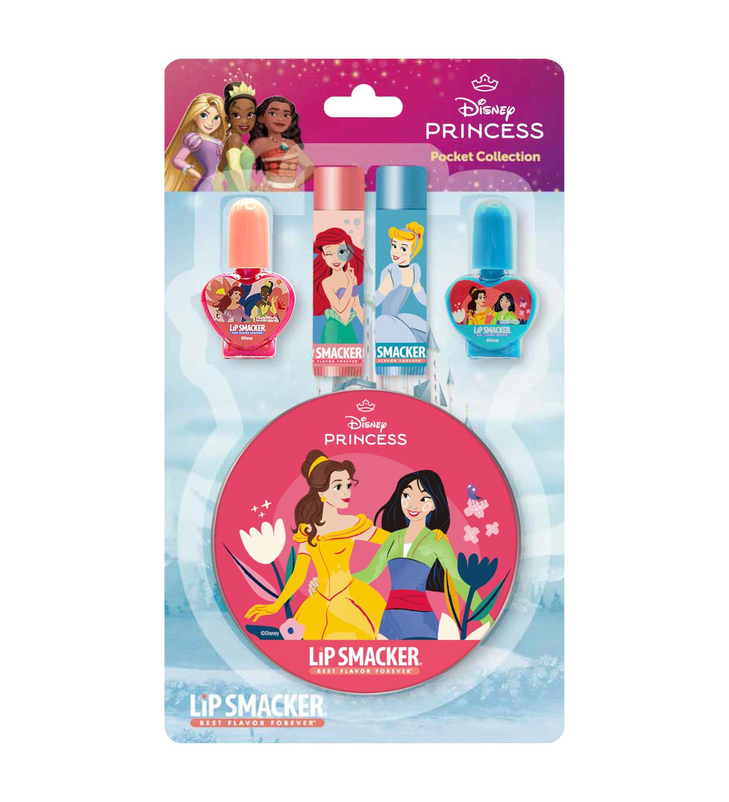 Lip Smacker Princesses Beauty Pocket Collection, 4 Piece Disney Princess Makeup Set for Kids Including Lip Balms and Nail Polish, in a Cute Disney Box