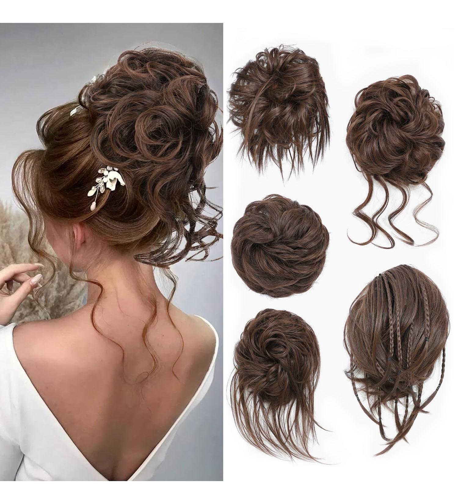 Fulang Hair 5-Pack - Large Wavy Bun Hair Parts with Rubber Bands | Stylish Updos & Messy Bun Extensions for Women - Buy Online on GoSupps.com
