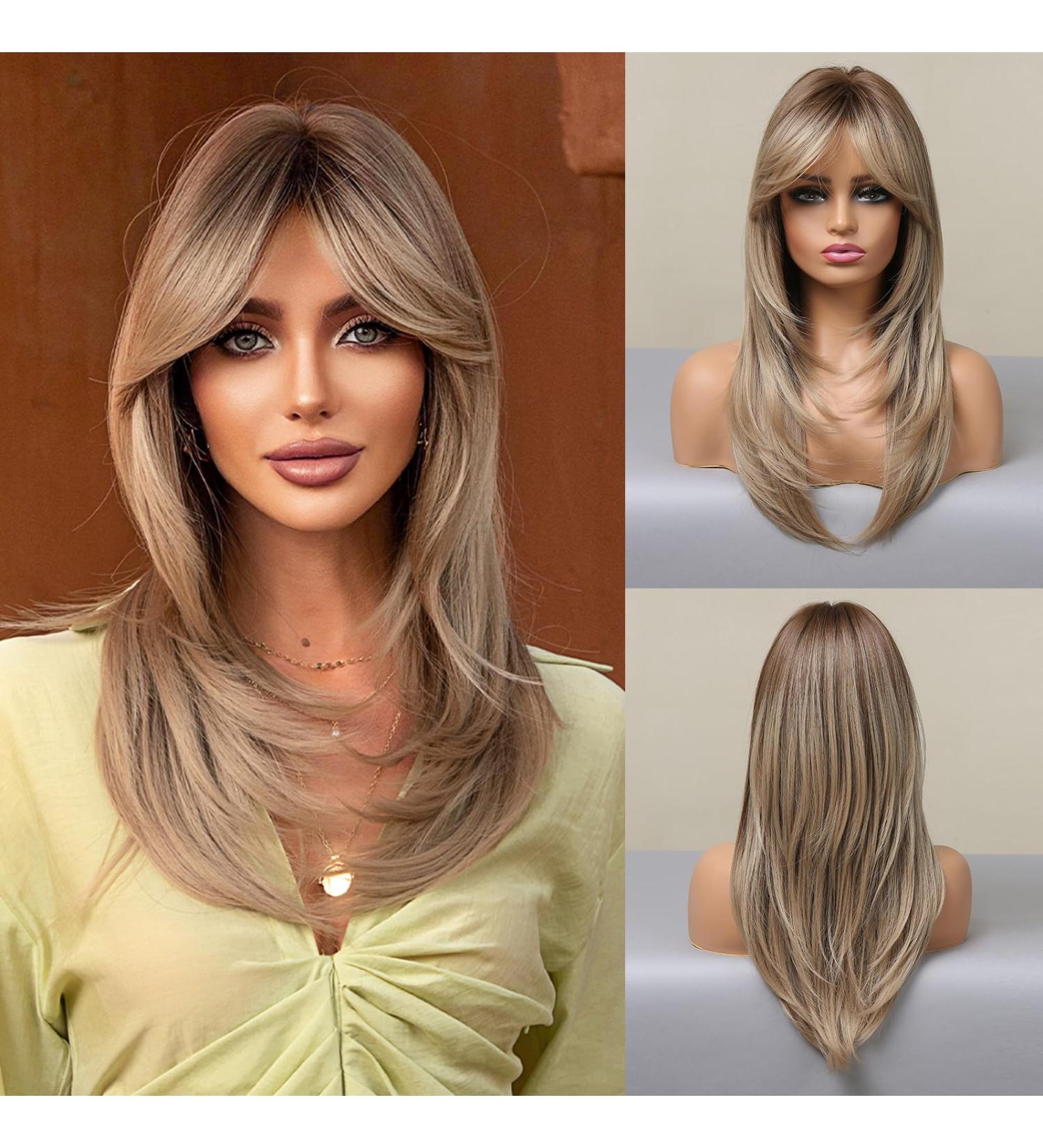 Allbell Long Blonde Wig for Women - Straight Layered Naturally Looking Synthetic Wig for Daily Cosplay | Curtain Pony Style - Buy Online on GoSupps.com
