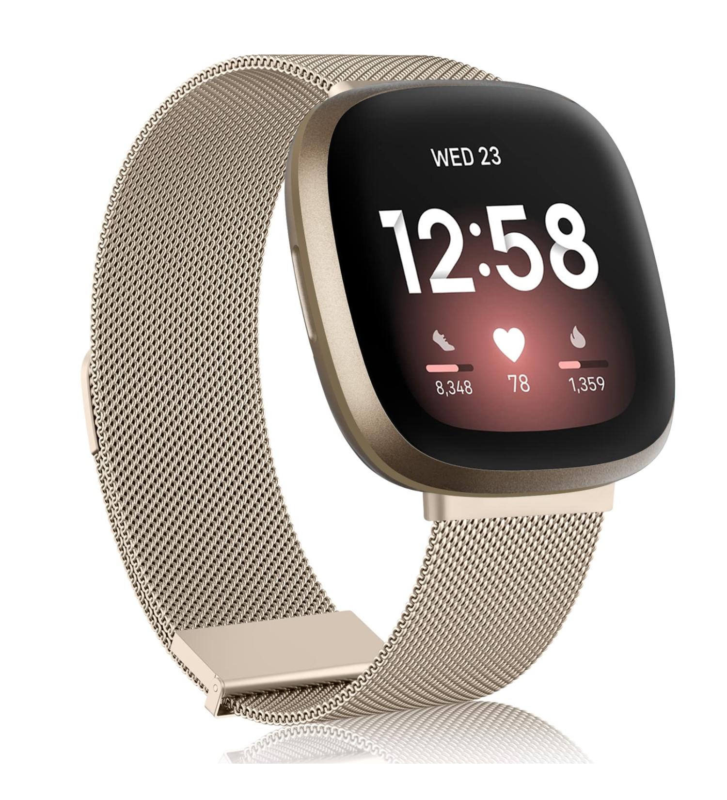 Buy AK Stainless Steel Bracelet for Fitbit Versa 3/4 & Sense 2 Vintage Gold Replacement Improved Magnet Unisex Design - Buy Online on GoSupps.com