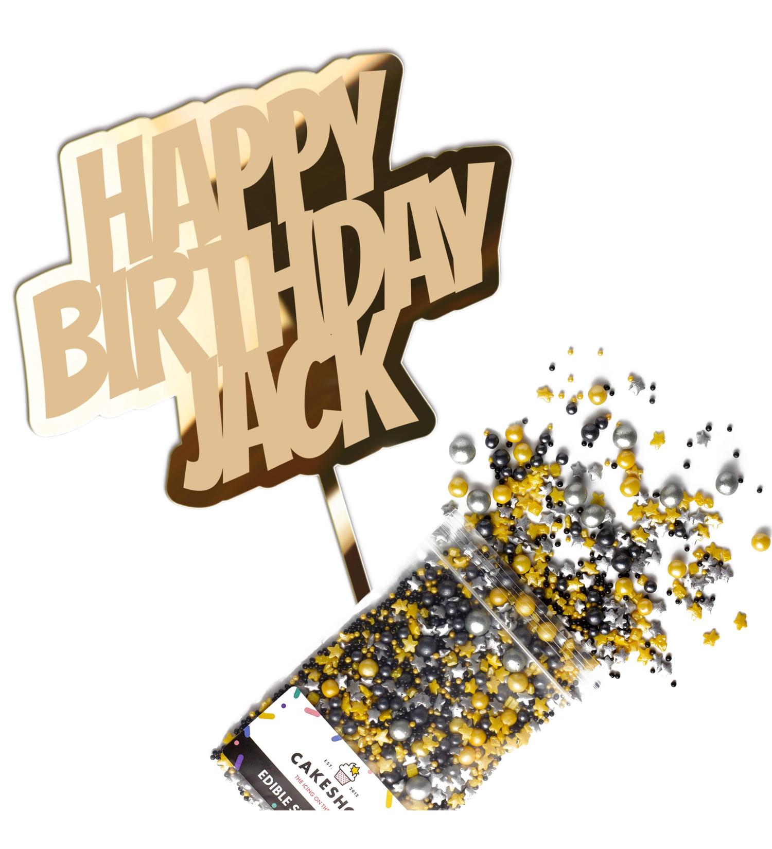 Cakeshop Cake Decoration Pack | Happy Birthday Premium 3mm Mirror Acrylic Plastic Cake Topper Sign & 25g Party Pack of Cake Sugar Sprinkles | Custom Name Cake Decorations (Gold) Non-Prime Mirror Acrylic: Gold - Buy Online on GoSupps.com