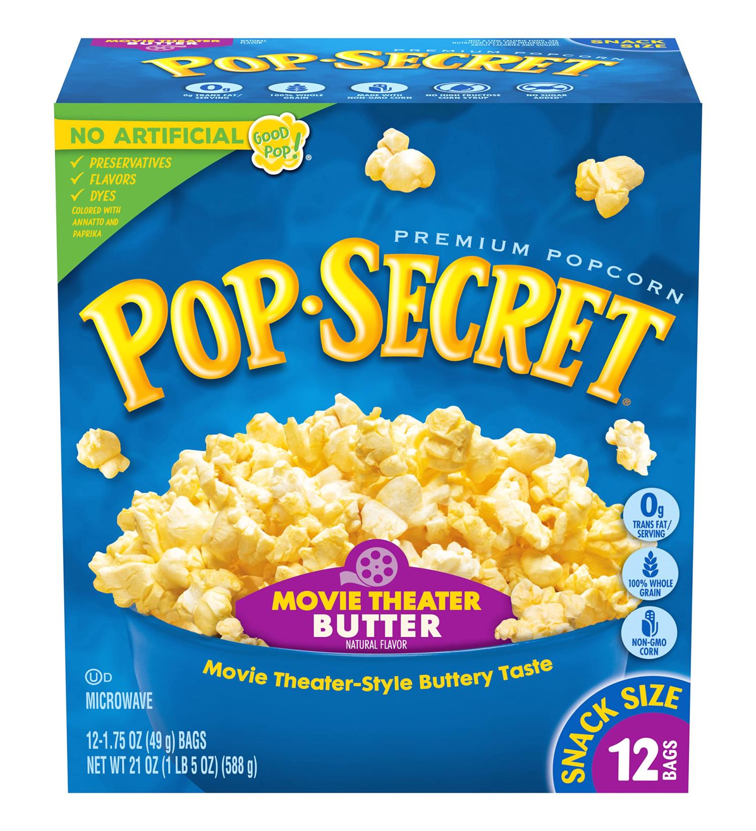 Pop Secret Movie Theater Butter Flavor Microwave Popcorn 1.75 Oz Snack Bags - 12 Ct - Buy Online on GoSupps.com