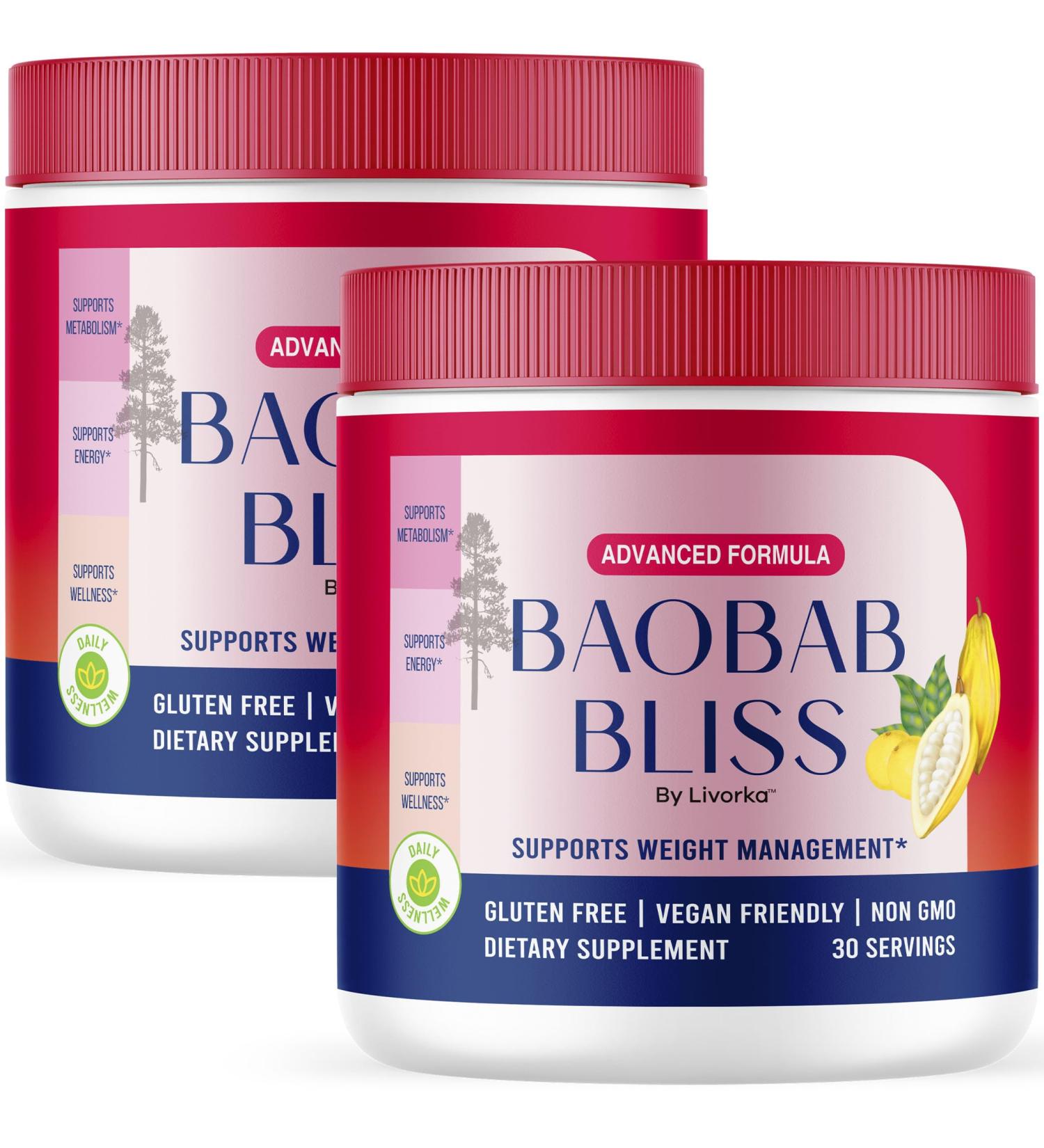LIVORKA Baobab Bliss All Natural Fiber Organic Fruit Powder Supplement 60 Servings for 2 Months (Pack of 2) - Buy Online on GoSupps.com