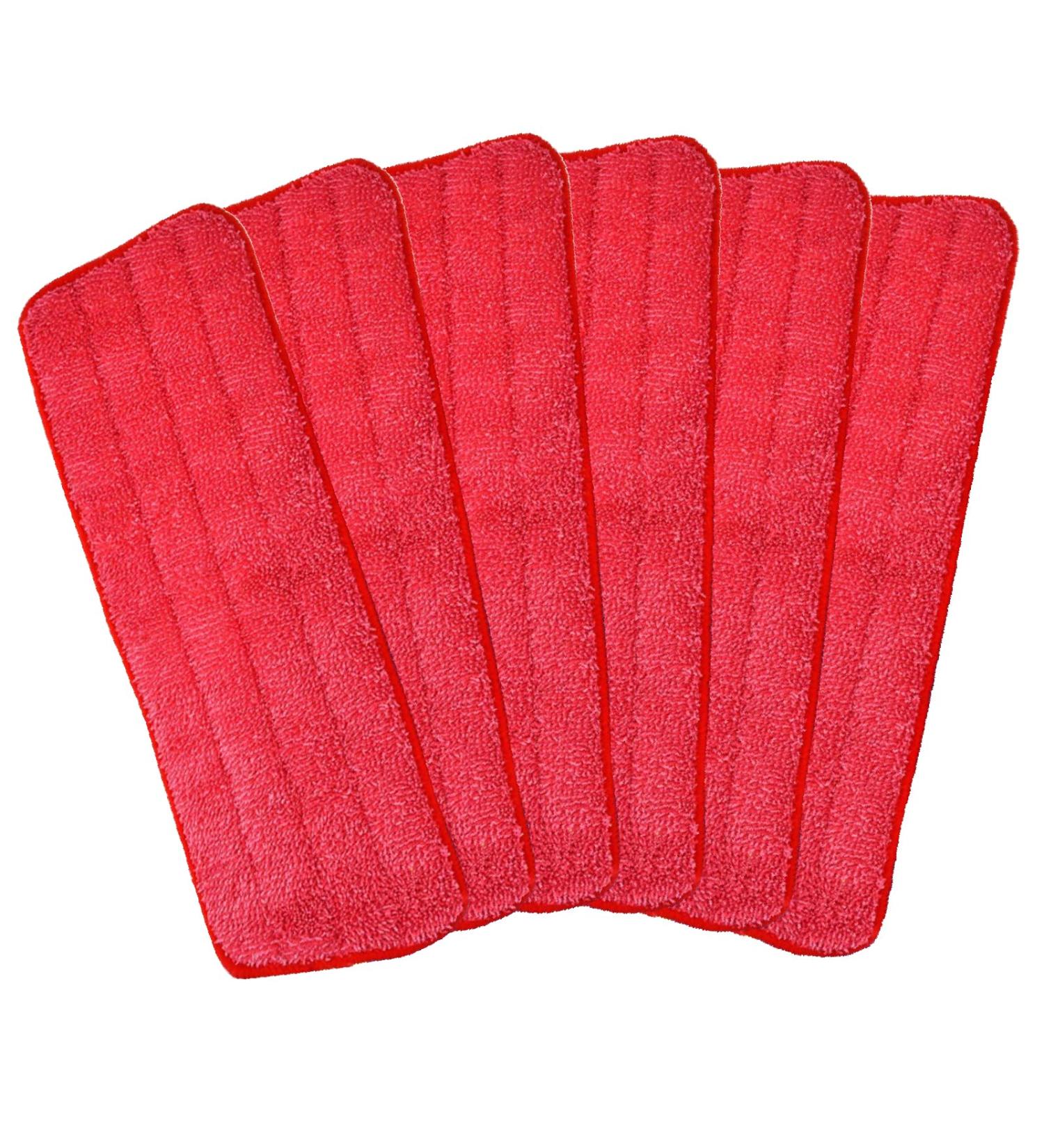 6 Pack Red Microfiber Replacement Mop Pads 18x6 - Reusable Wet & Dry Cleaning Refills for Home & Commercial Use - Buy Online on GoSupps.com