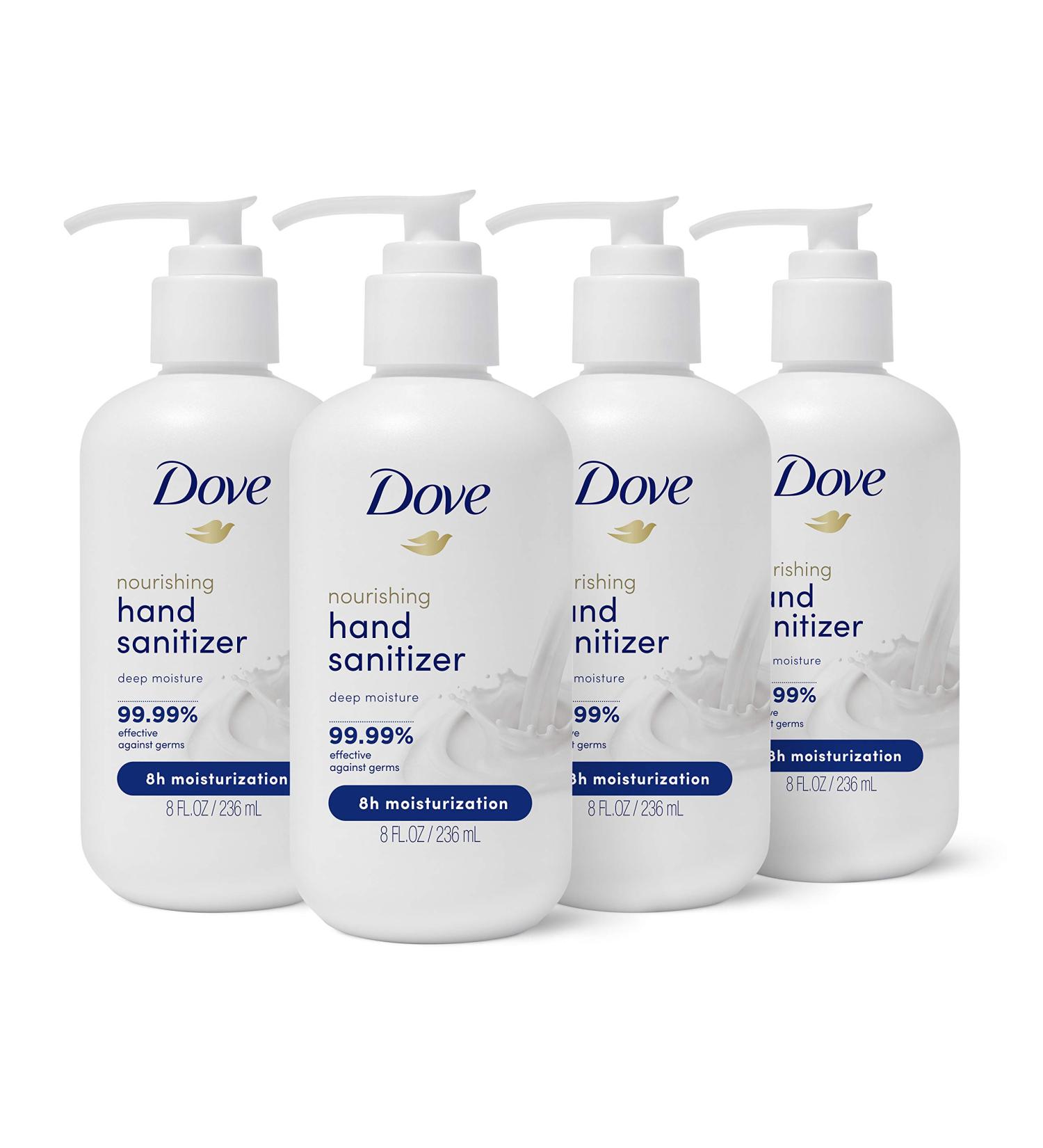 Dove Nourishing Hand Sanitizer - 99.99% Germ Protection, 61% Alcohol, 8oz (Pack of 4) - Deep Moisture & Lasting Hydration - Buy Online on GoSupps.com