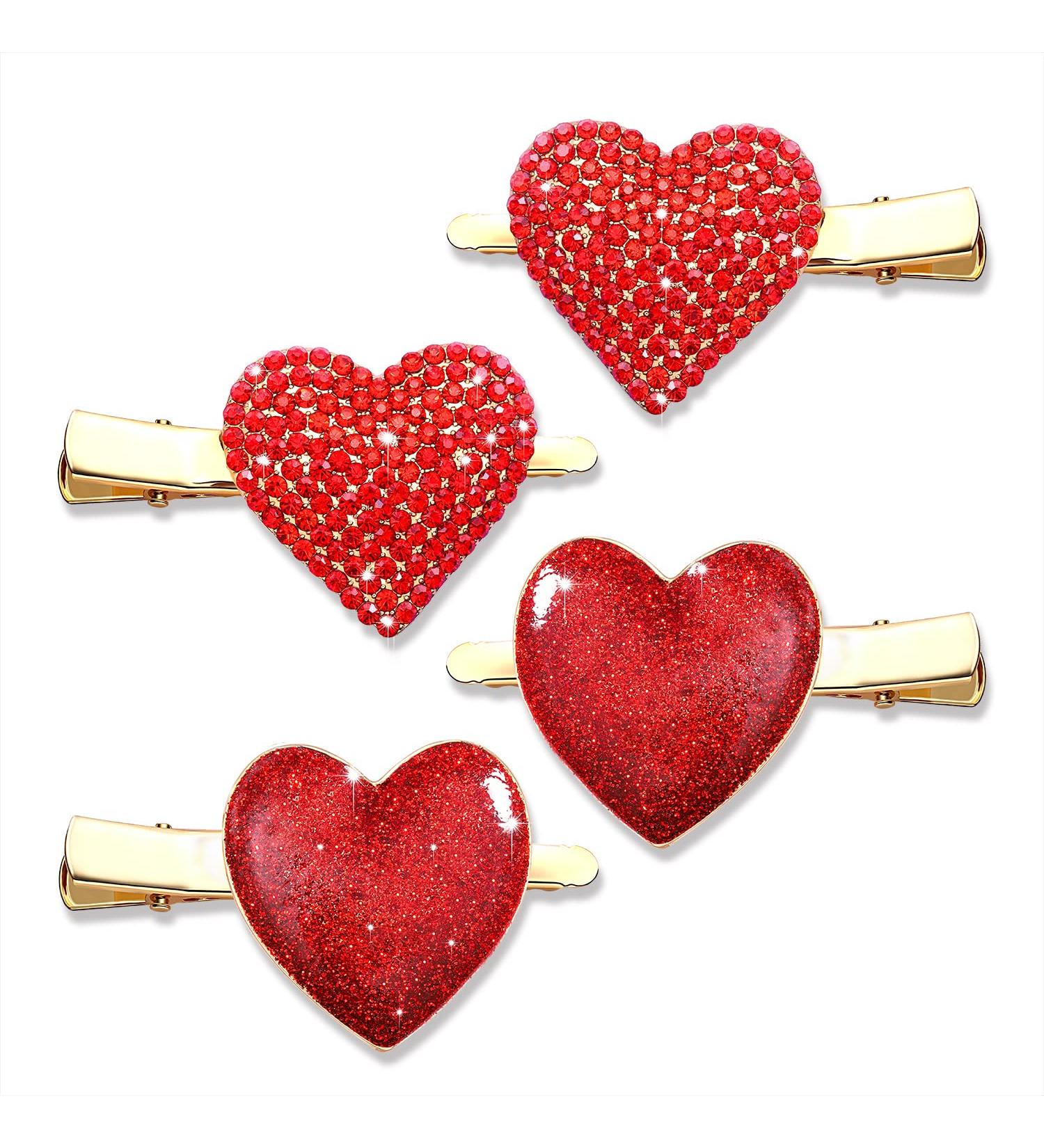 HZEYN 4 Pack Glitter Red Heart Hair Clips- Valentine's Day Holiday Hair Accessories for Women Girls - Buy Online on GoSupps.com