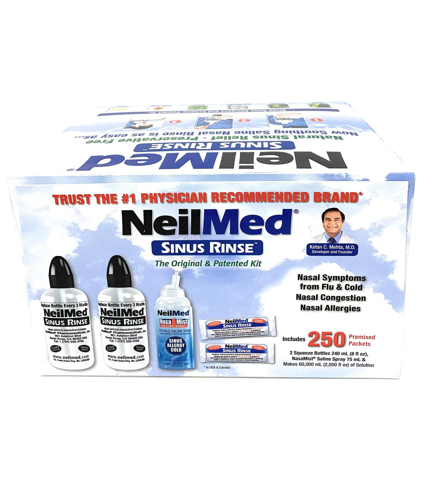 NeilMed Sinus Rinse - 250 All-Natural Premixed Packets for Sinus Relief - Buy Online on GoSupps.com