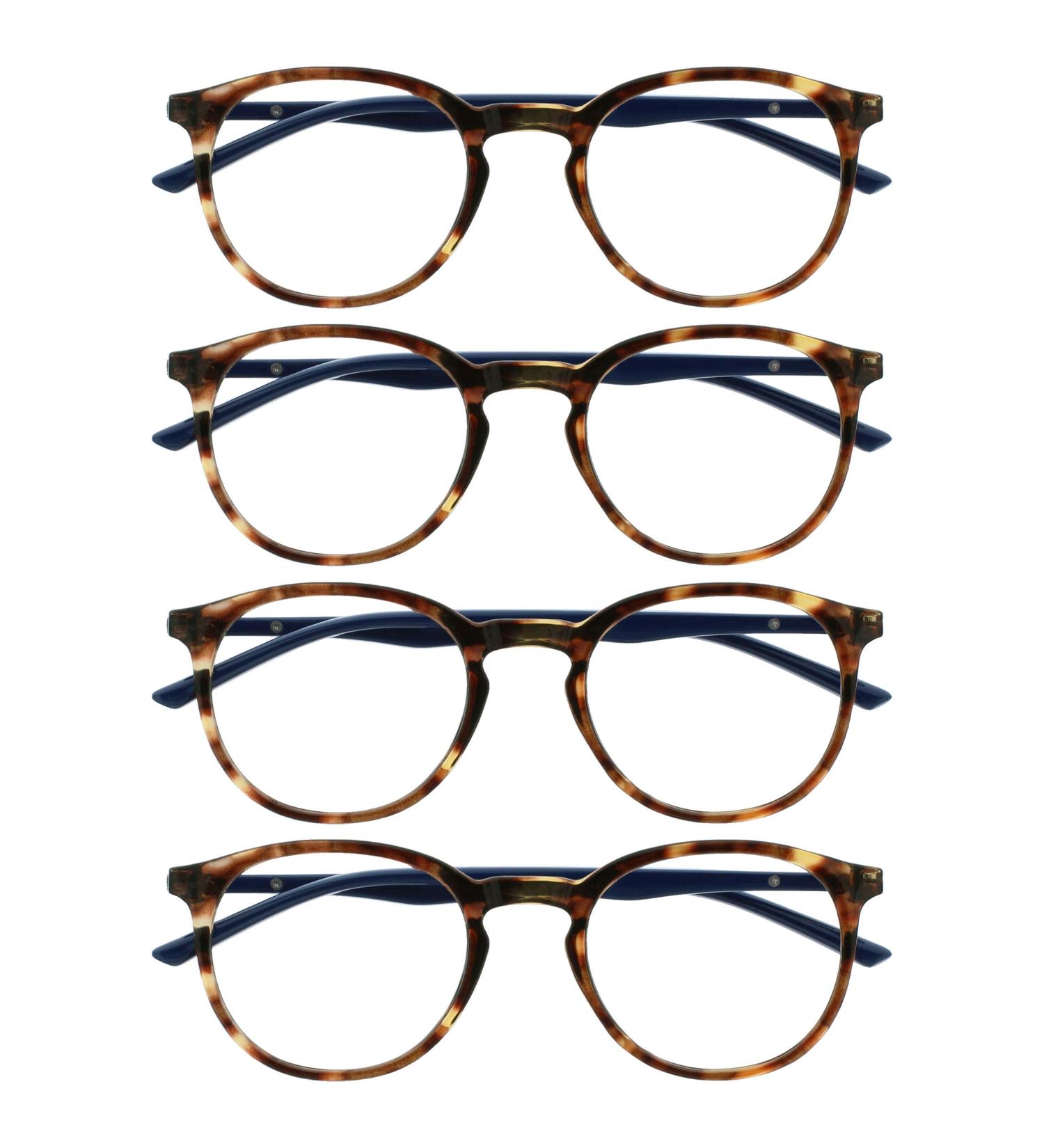 Opulize Met Reading Glasses 4 Pack - Slim Round Frame Spring Hinged Scratch-Resistant Brown Tortoise & Blue Arms +2.50 Dioptries for Men & Women - Buy Online on GoSupps.com